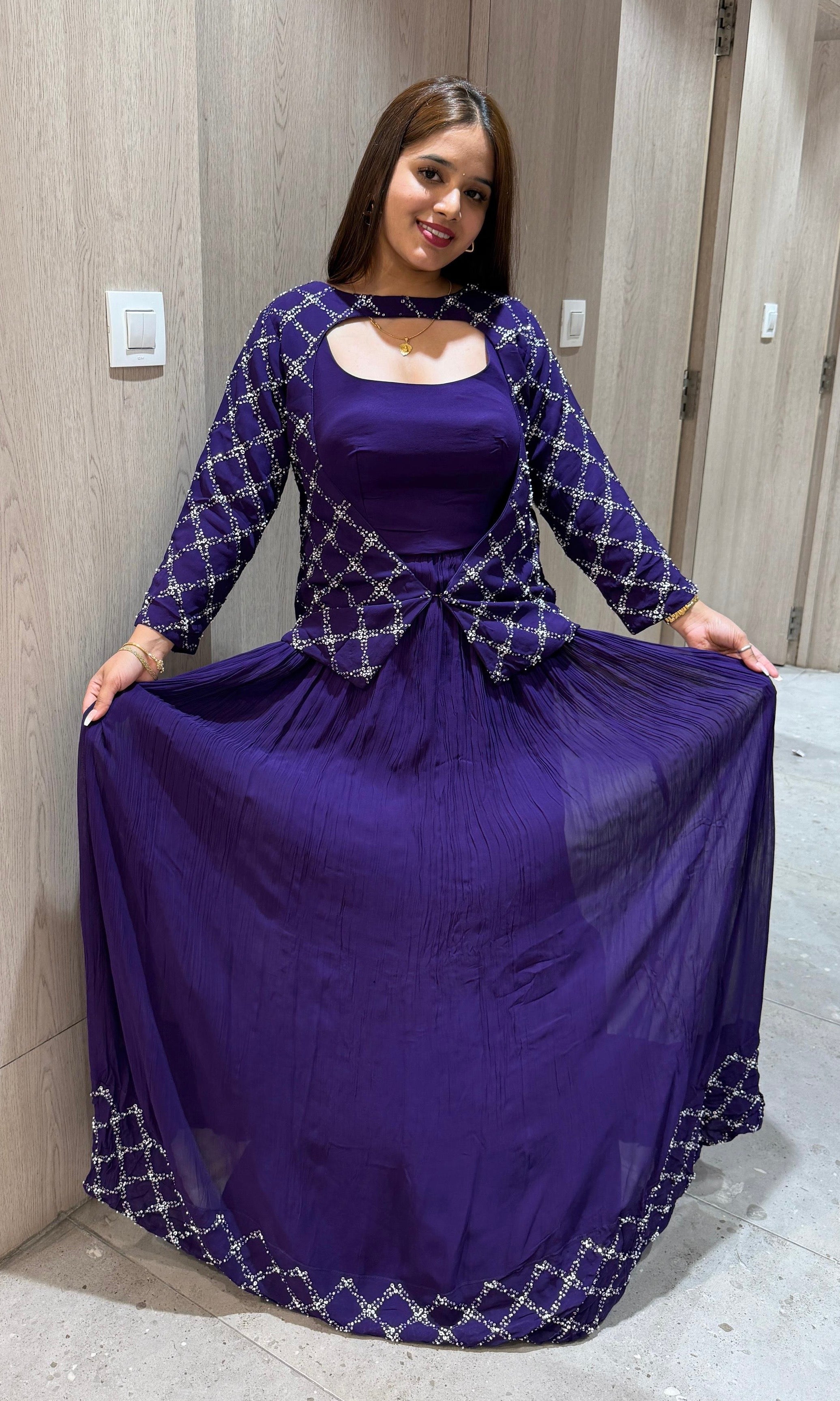 Purple long dress with jacket