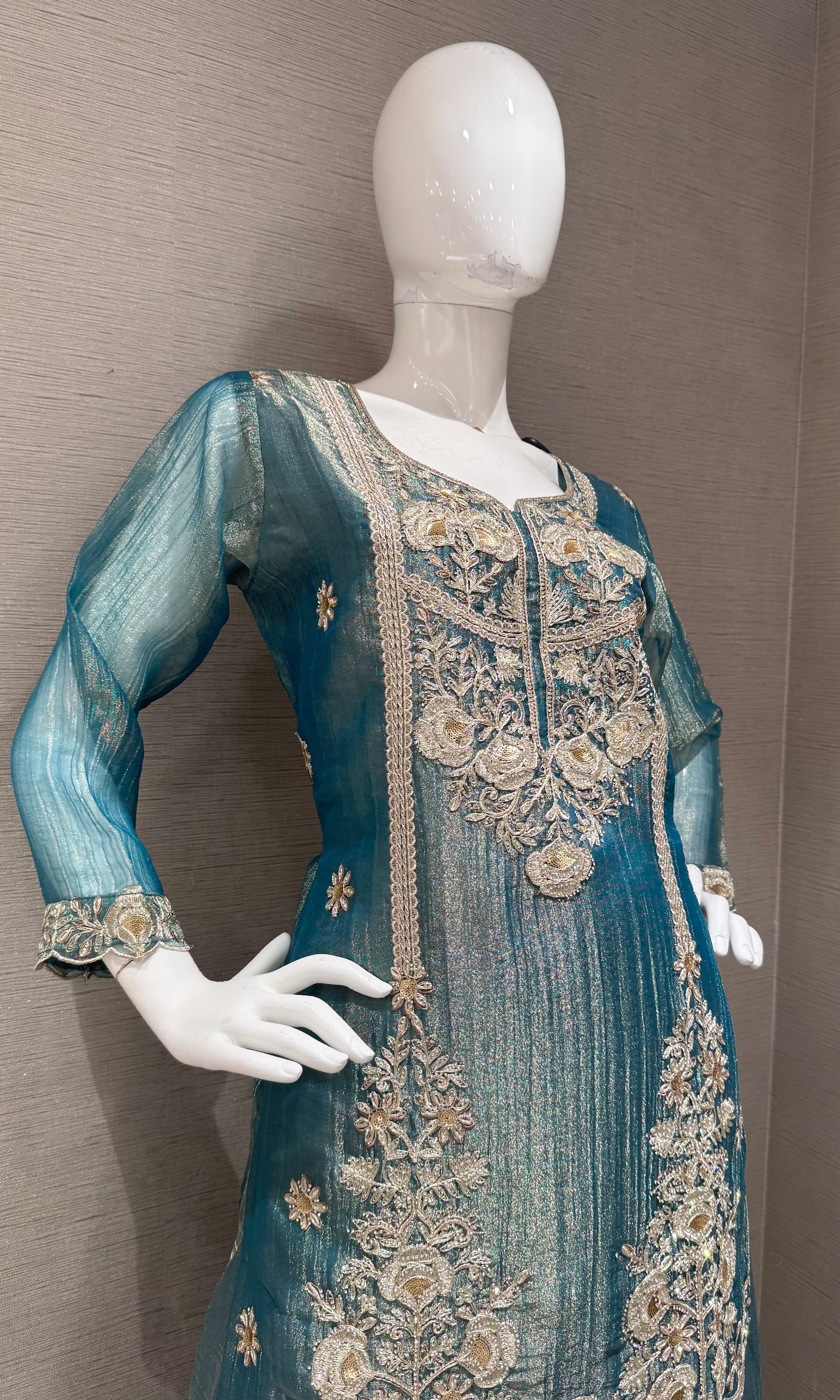 Light Blue Embroidered Sharara set with Sheer Dupatta