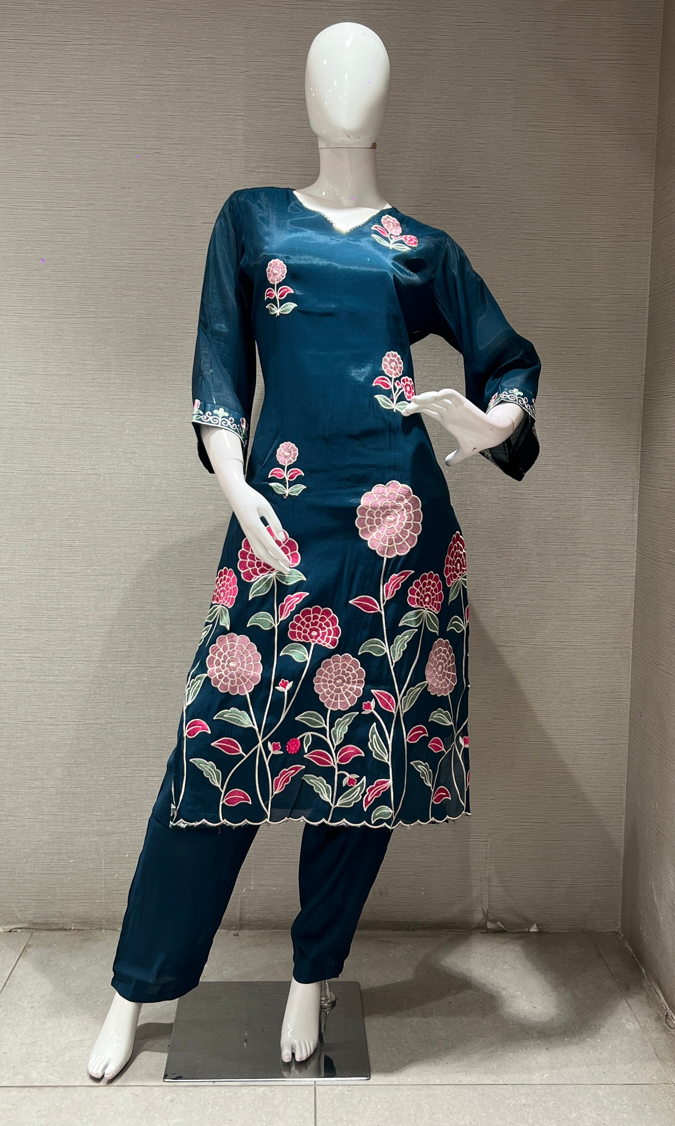 Navy blue FLORAL kurta set