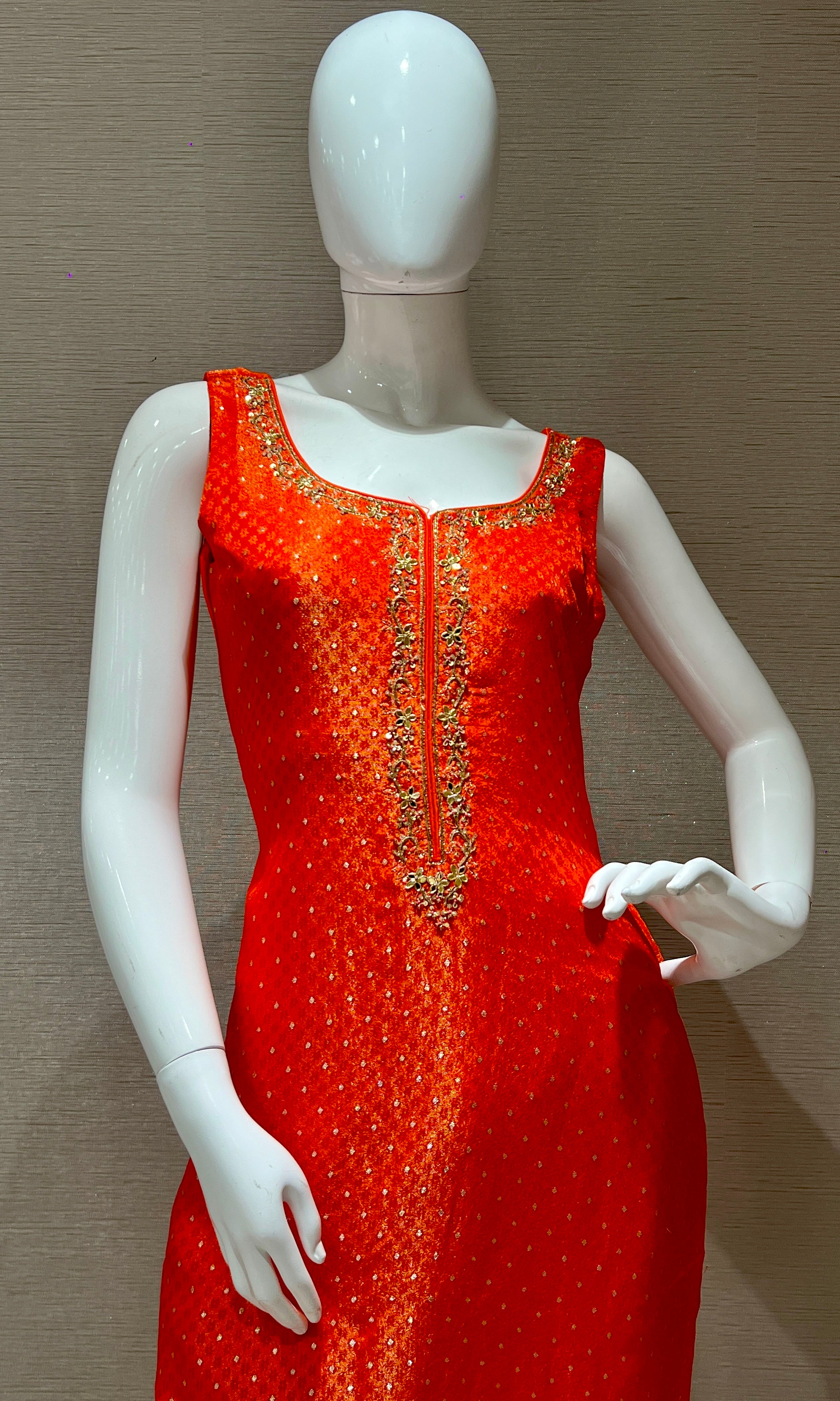 Orange & gold kurta set with banarasi dupatta