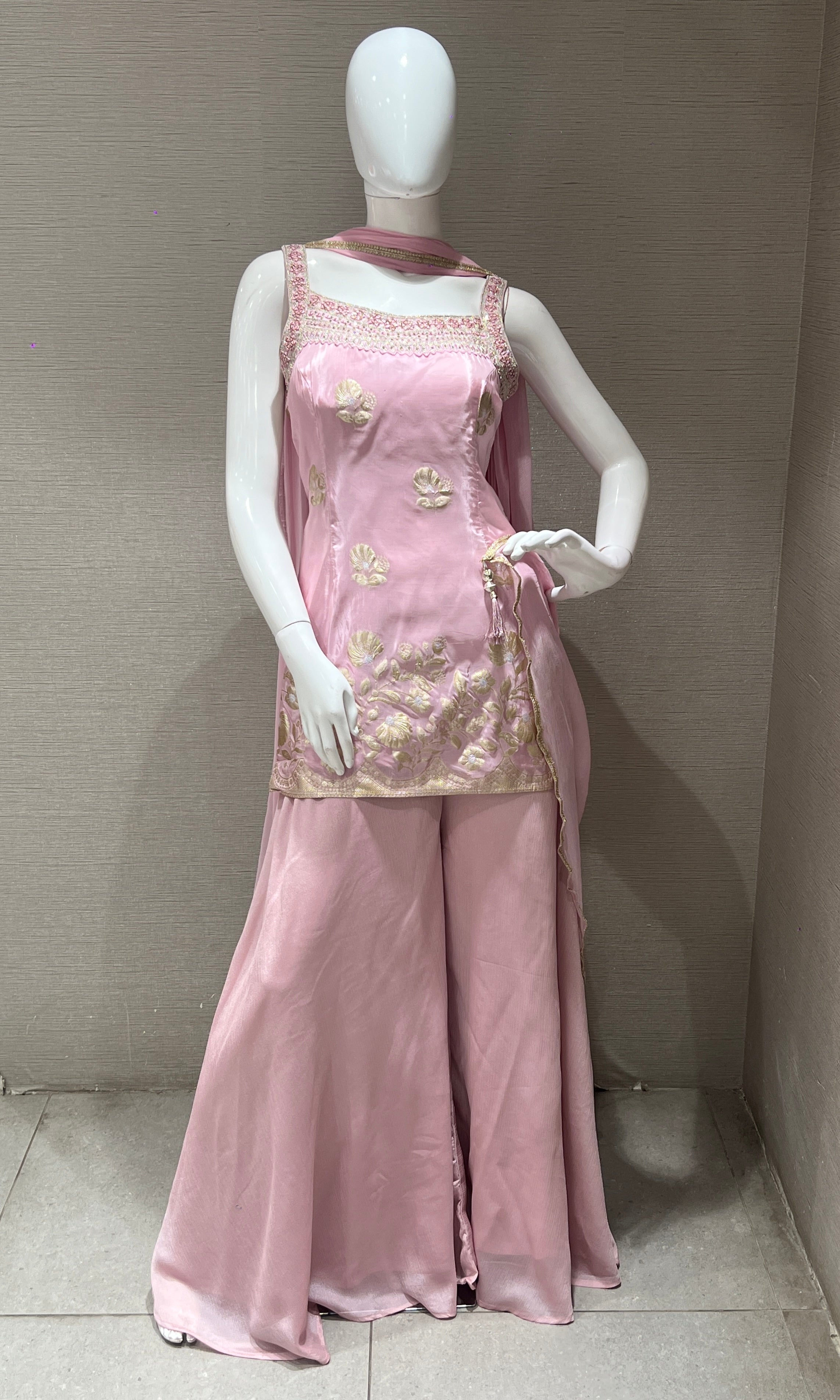 Rose pink embroidered sharara palazzo