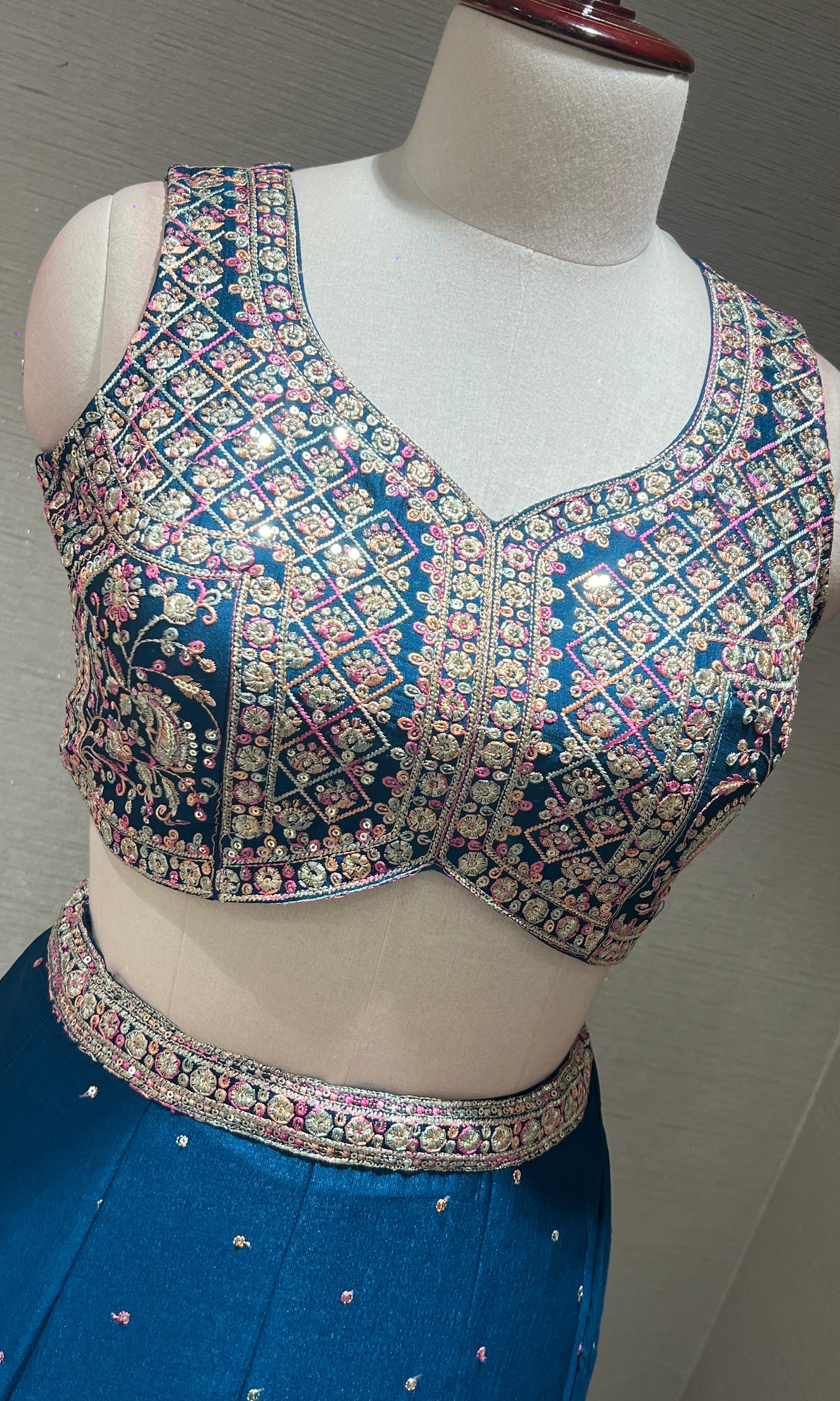 Rama Blue Mirrorwork Embroidered Lehenga Set