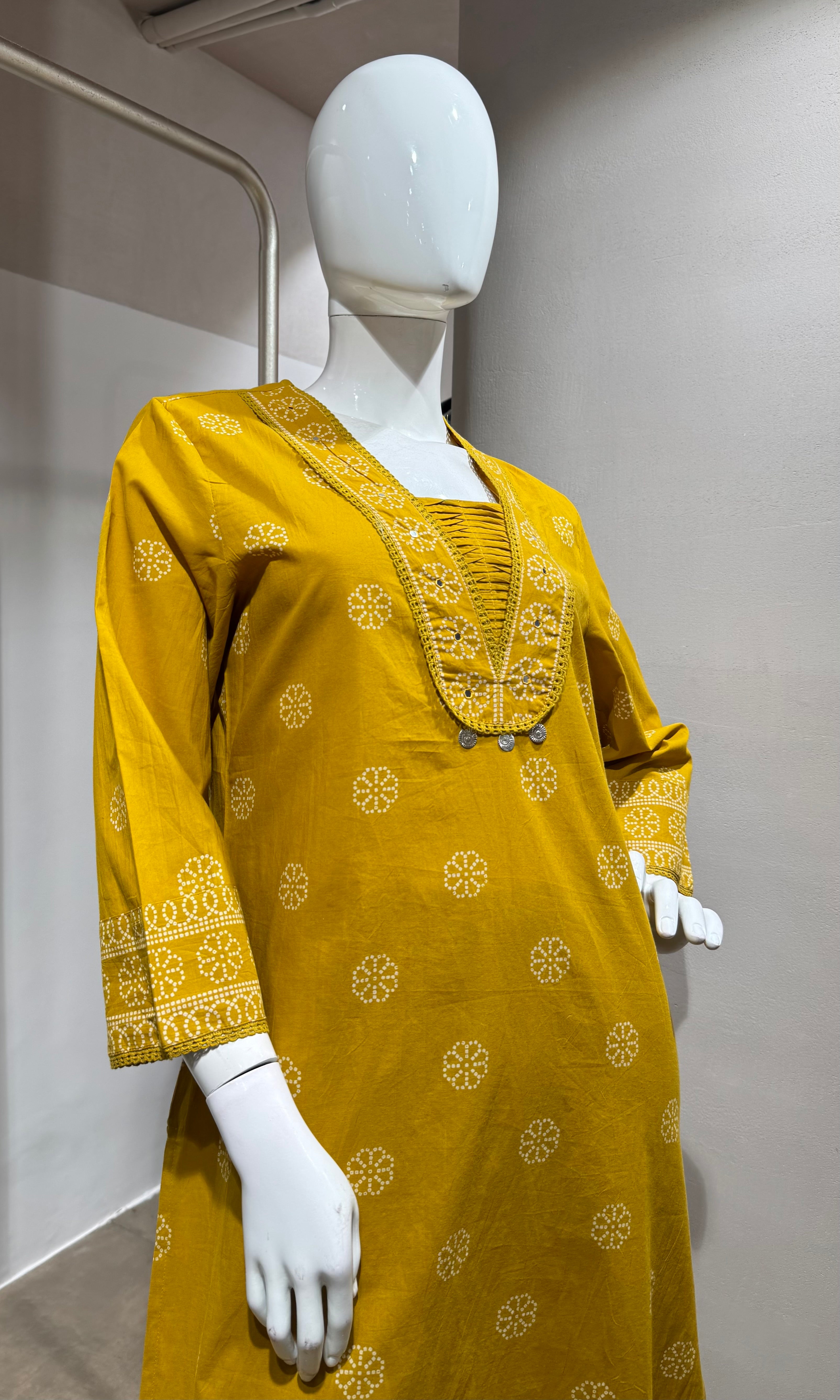 mustard yellow embroidered kurta set