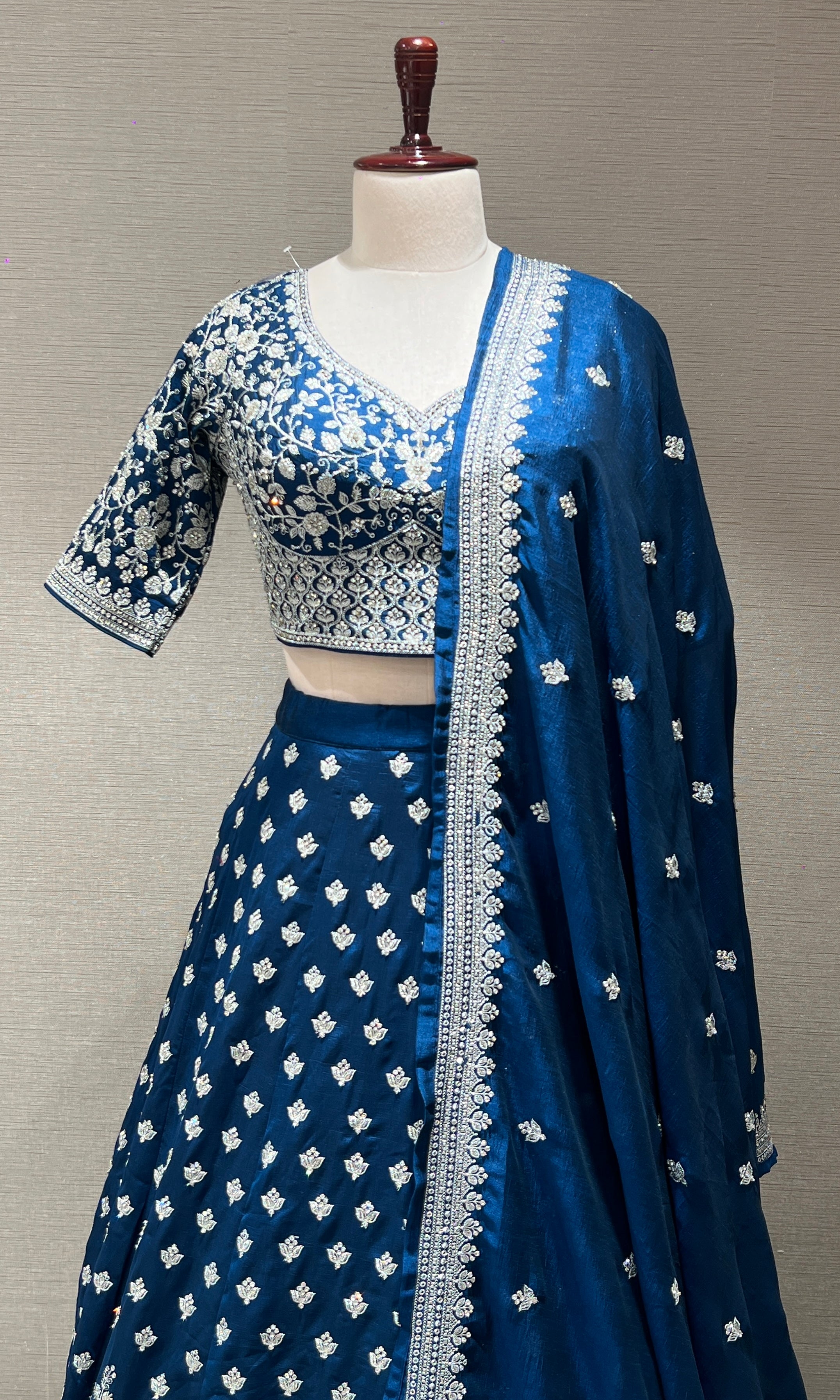 Blue FLORAL EMBROIDERED Lehenga