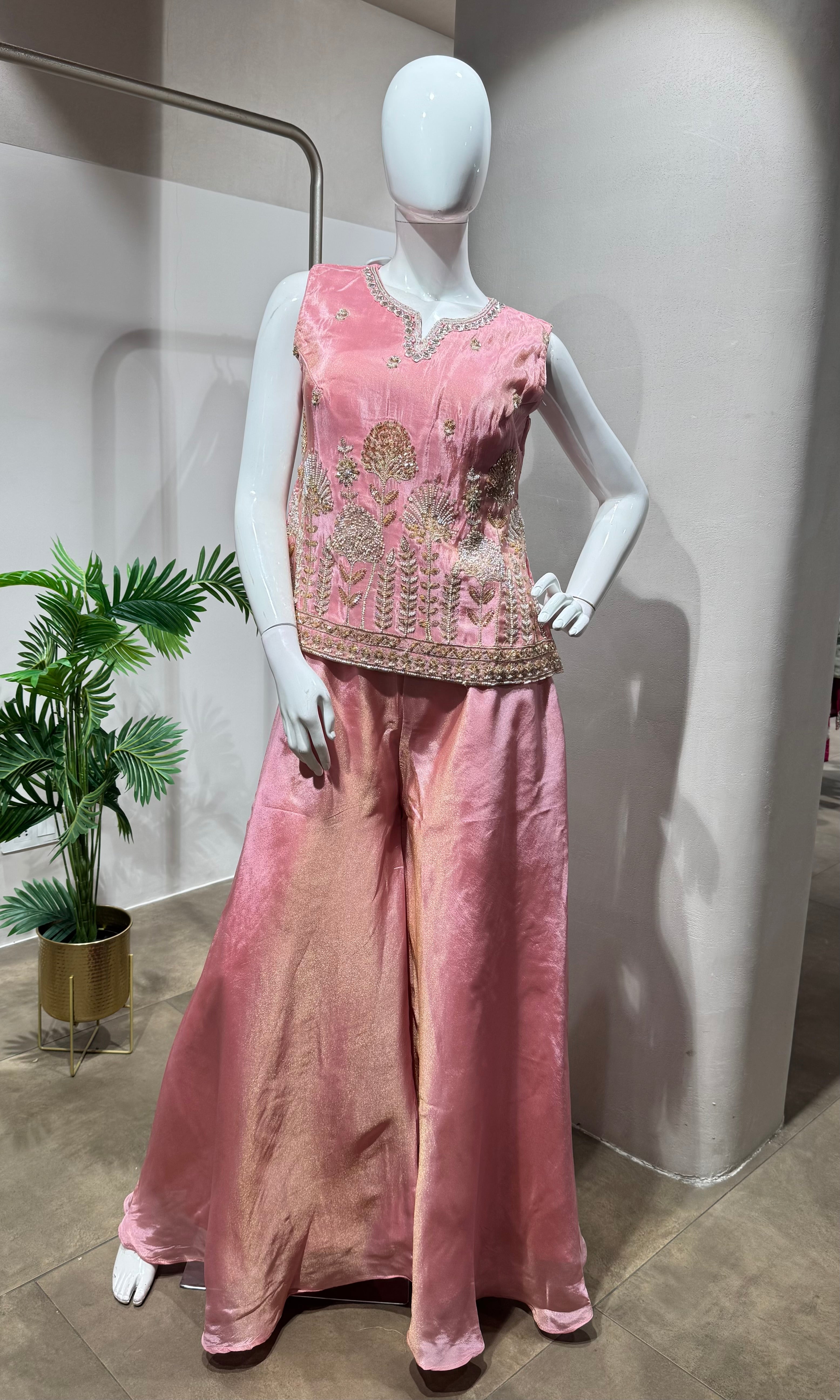 Rose Pink Peplum palazzo set