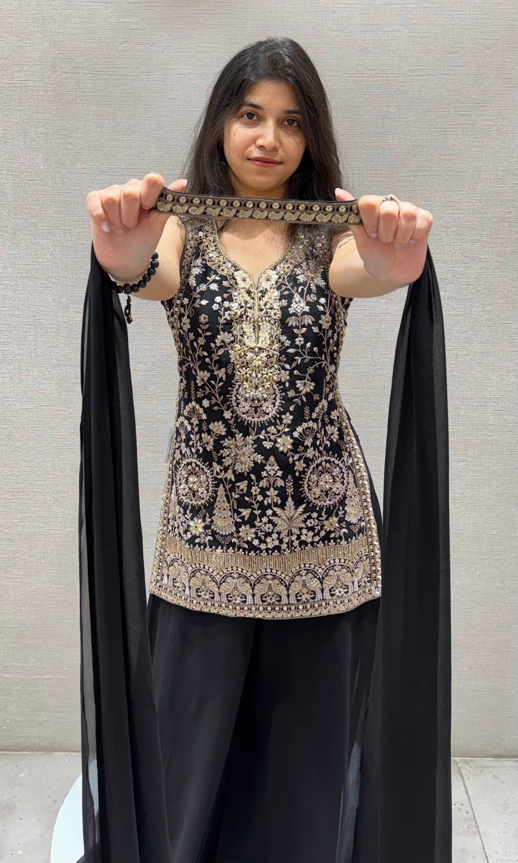 Black GOLDEN EMBROIDERED SHARARA SET