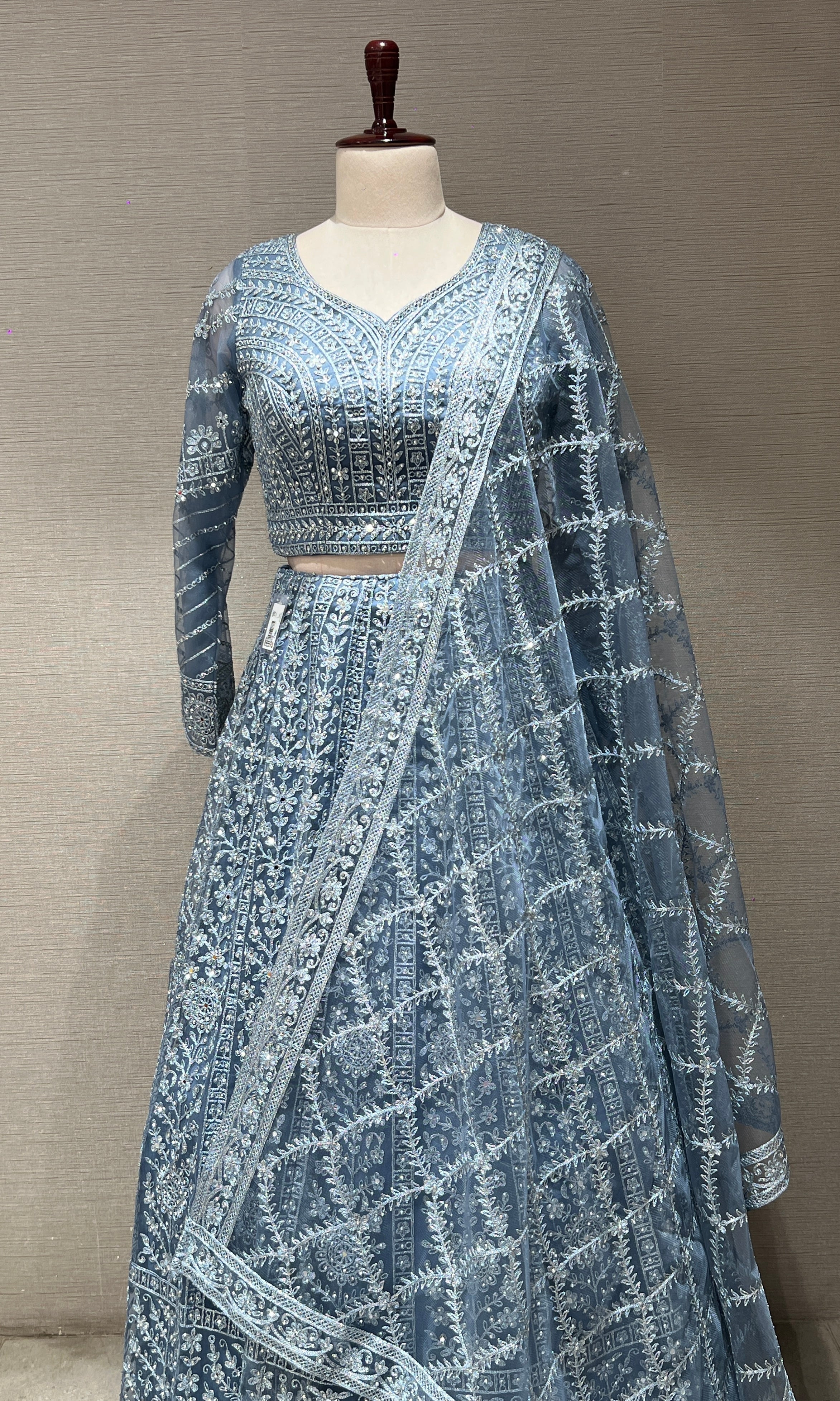 Light blue net intricate embroidered Lehenga