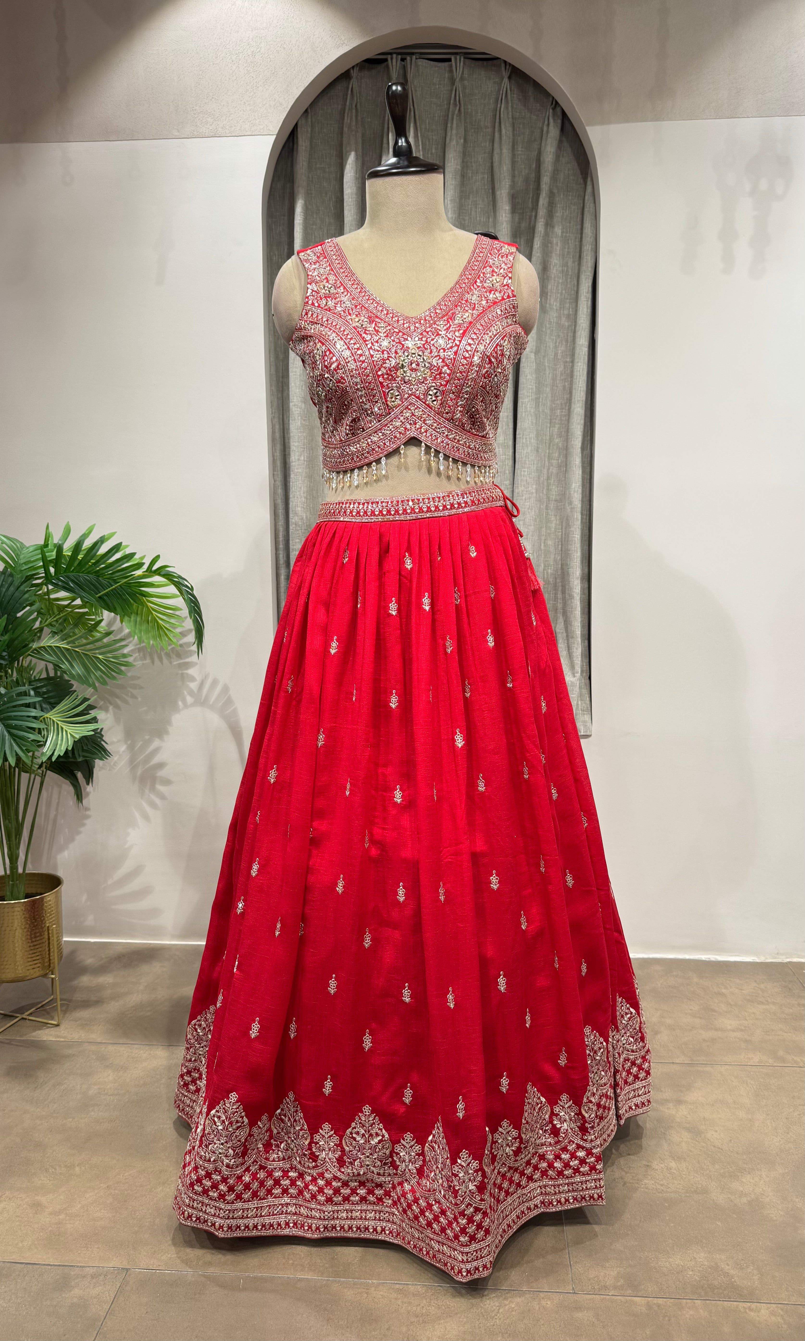 pink raw silk embroidered lehenga set