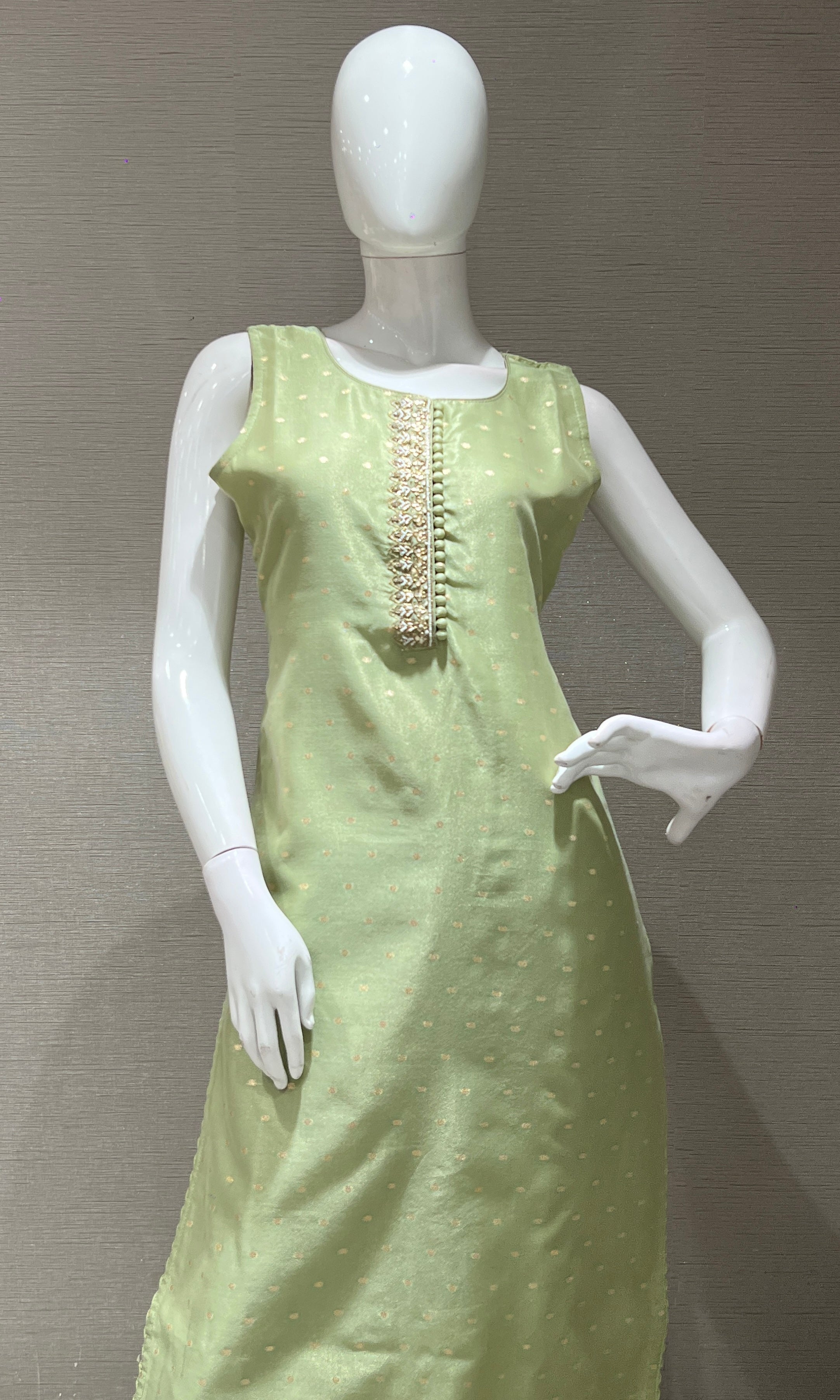 Pista Green kurta set with striped dupatta