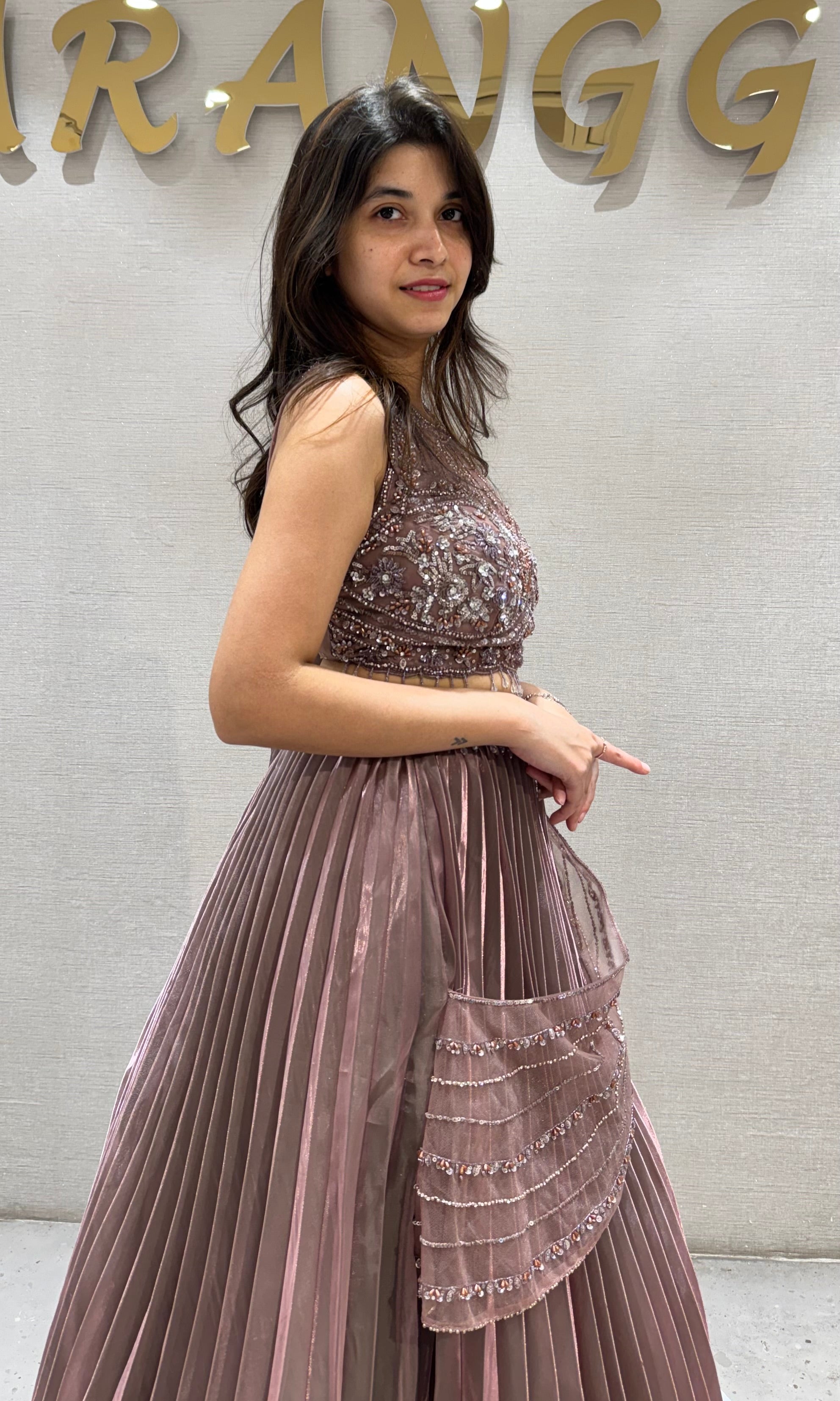 Onion Pink Organza Crop Top Lehenga set