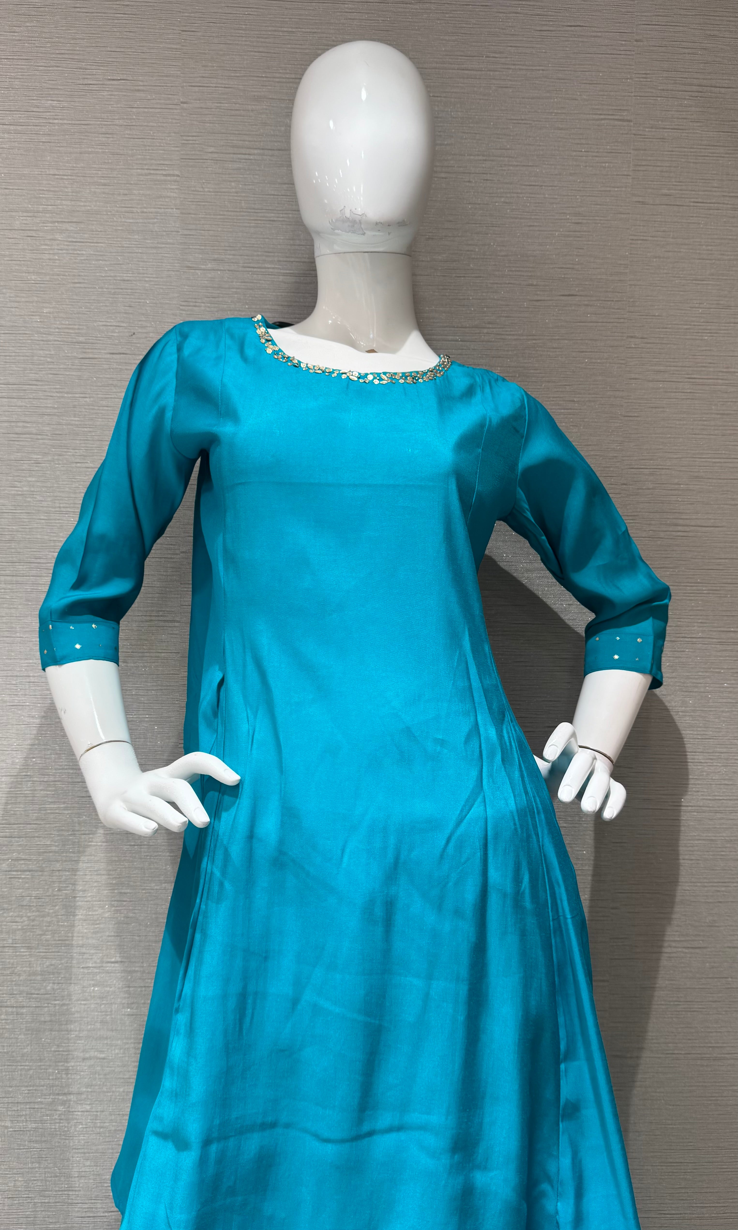 Rama Kurta Set with Flared Palazzo Pants With Cream Dupatta