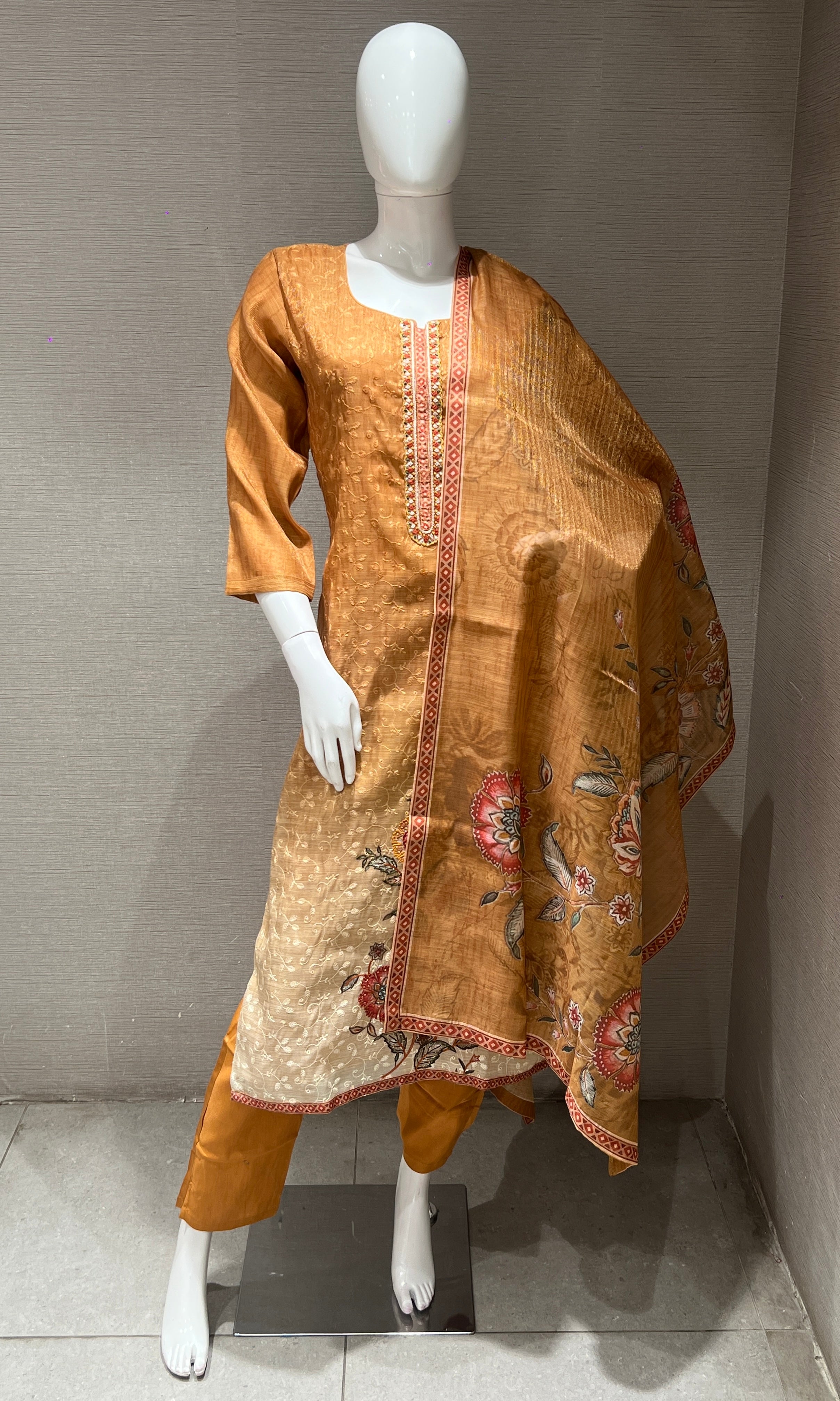 Mustard Floral Printed Kurta Set