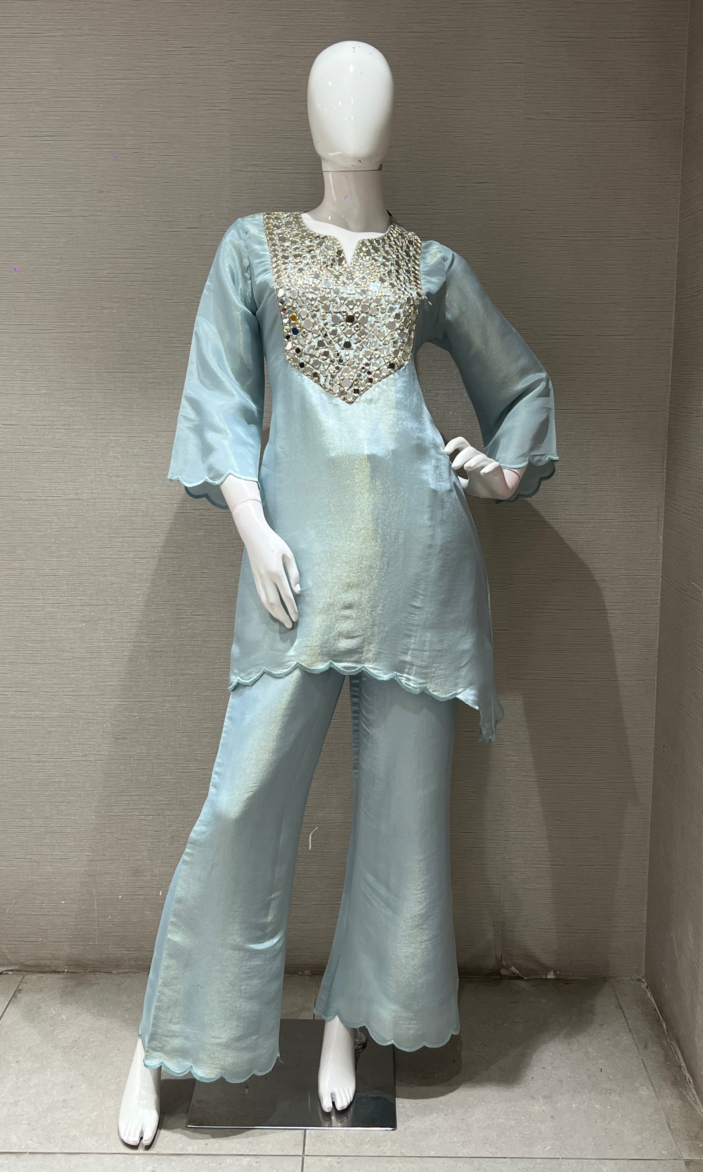 SEA BLUE MIRROR EMBELLISHED CORD SET