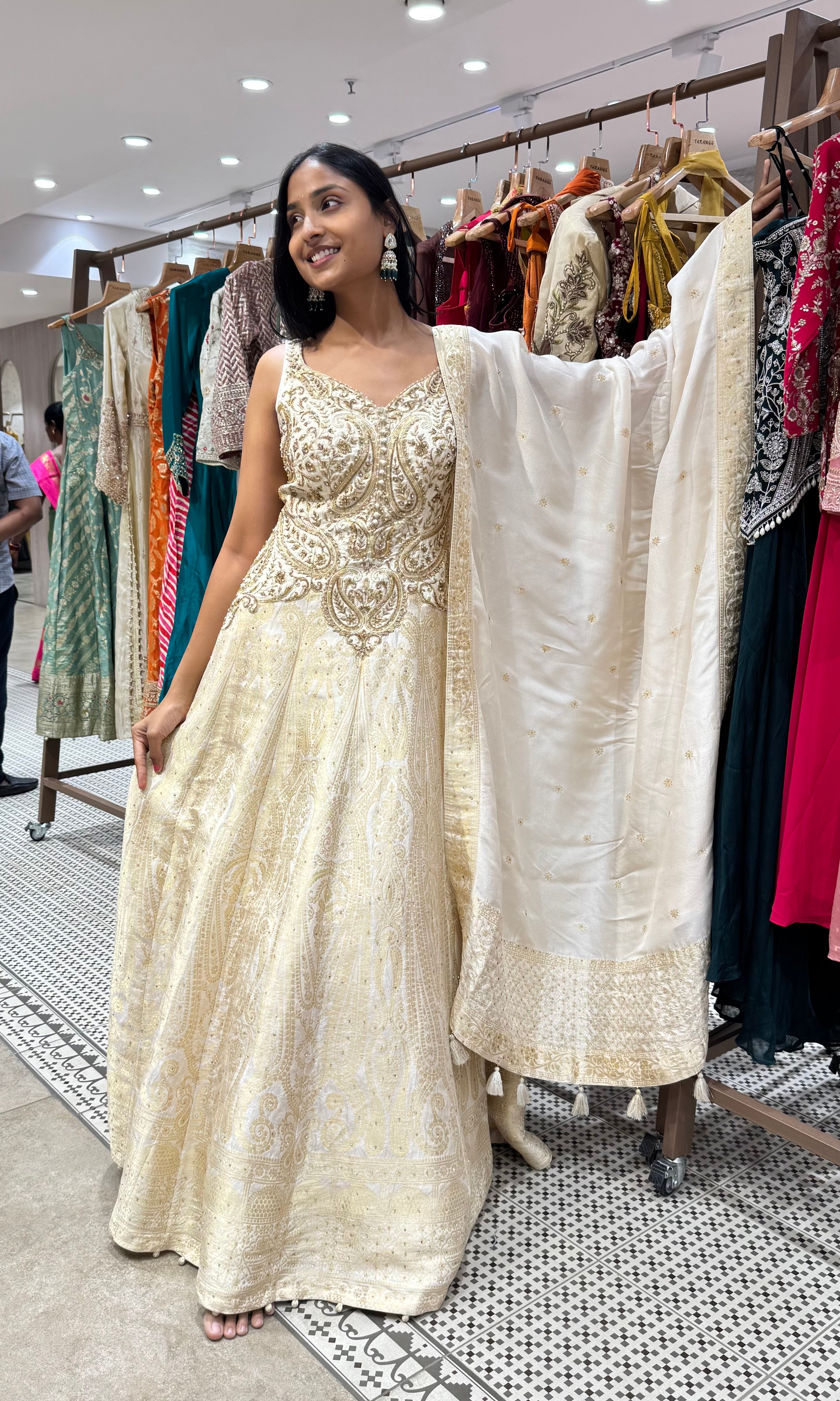 CREAM EMBROIDERED ANARKALI SET