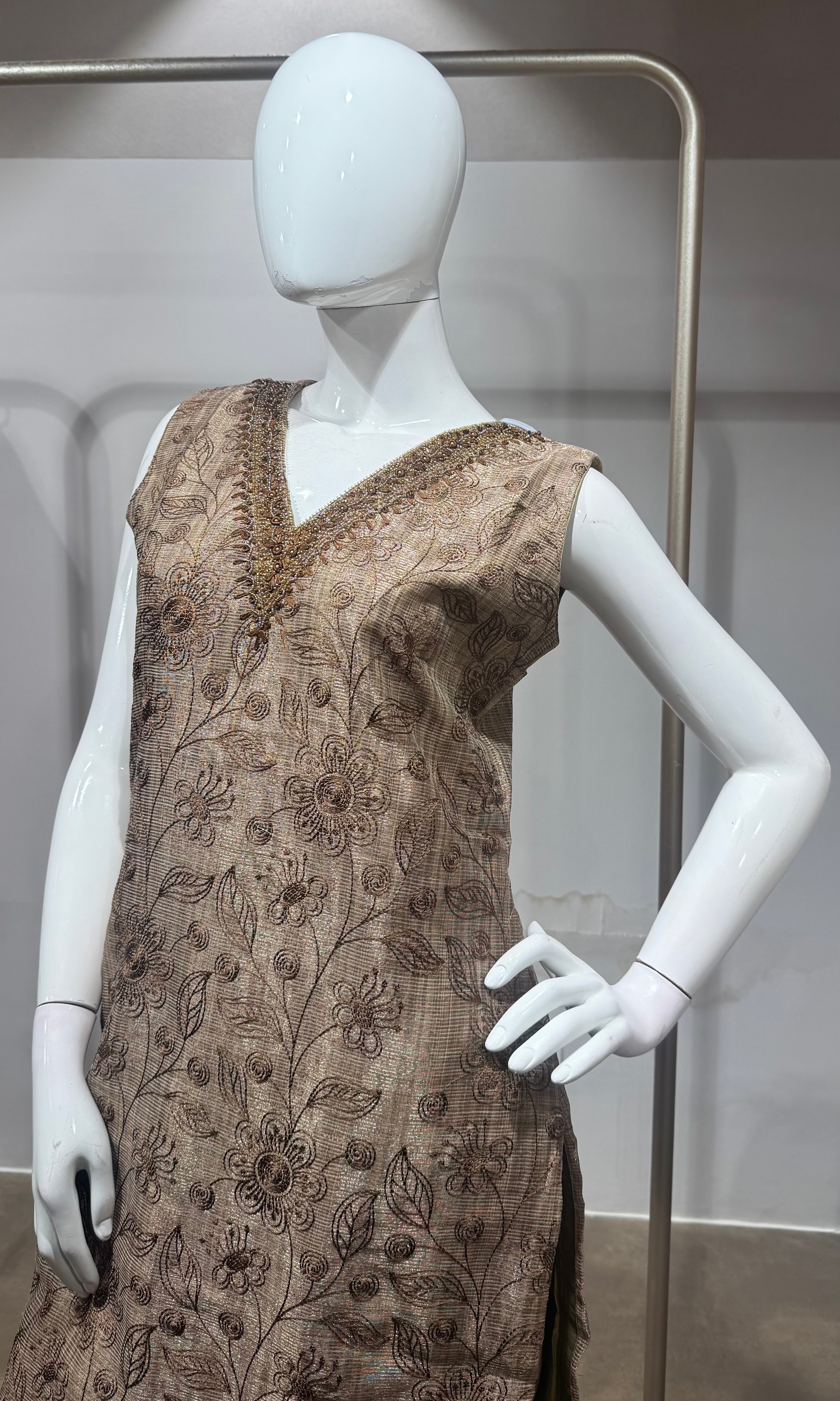 Brown Embroidered Net Salwar Kurta set
