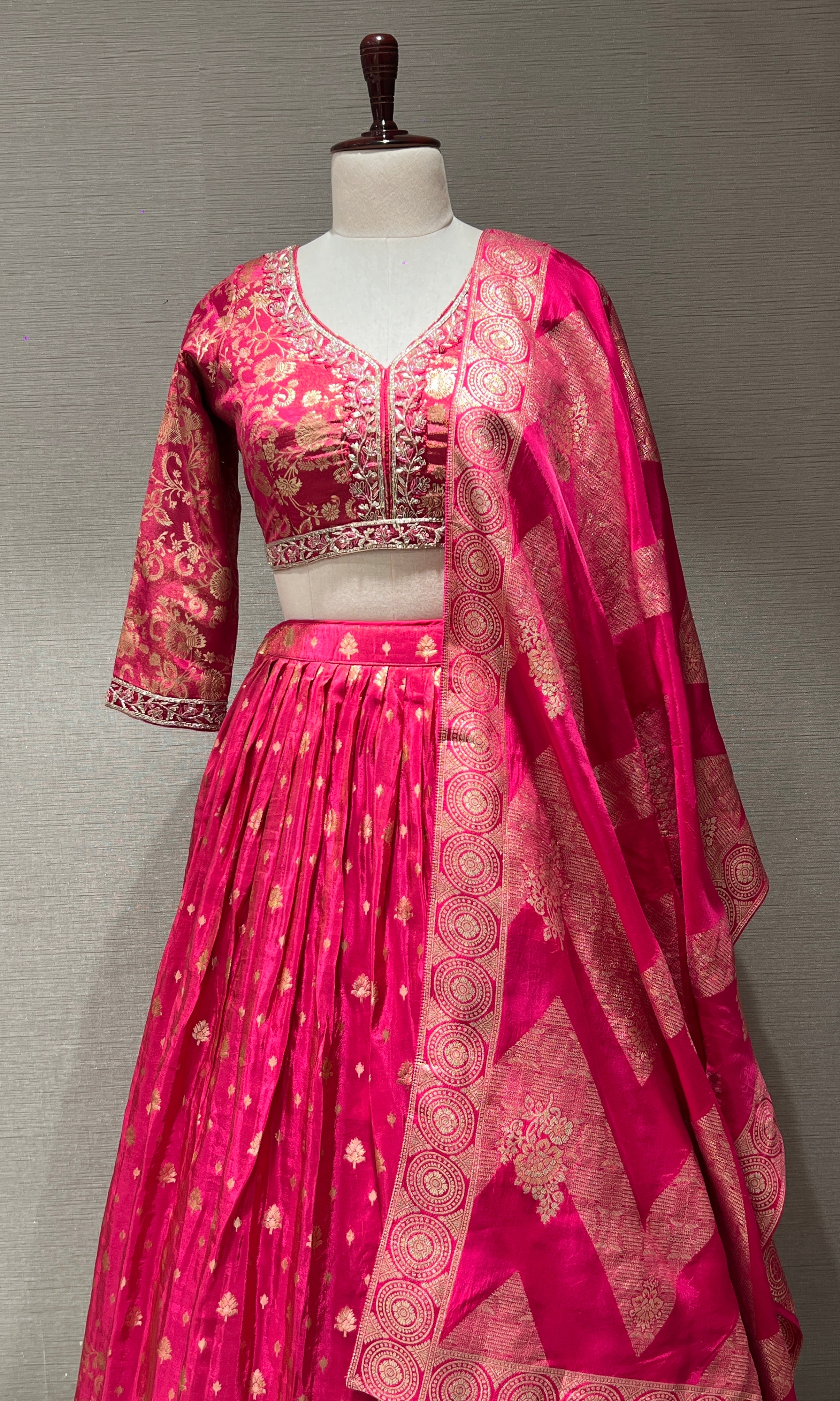 Pink zari floral embroidered lehenga choli