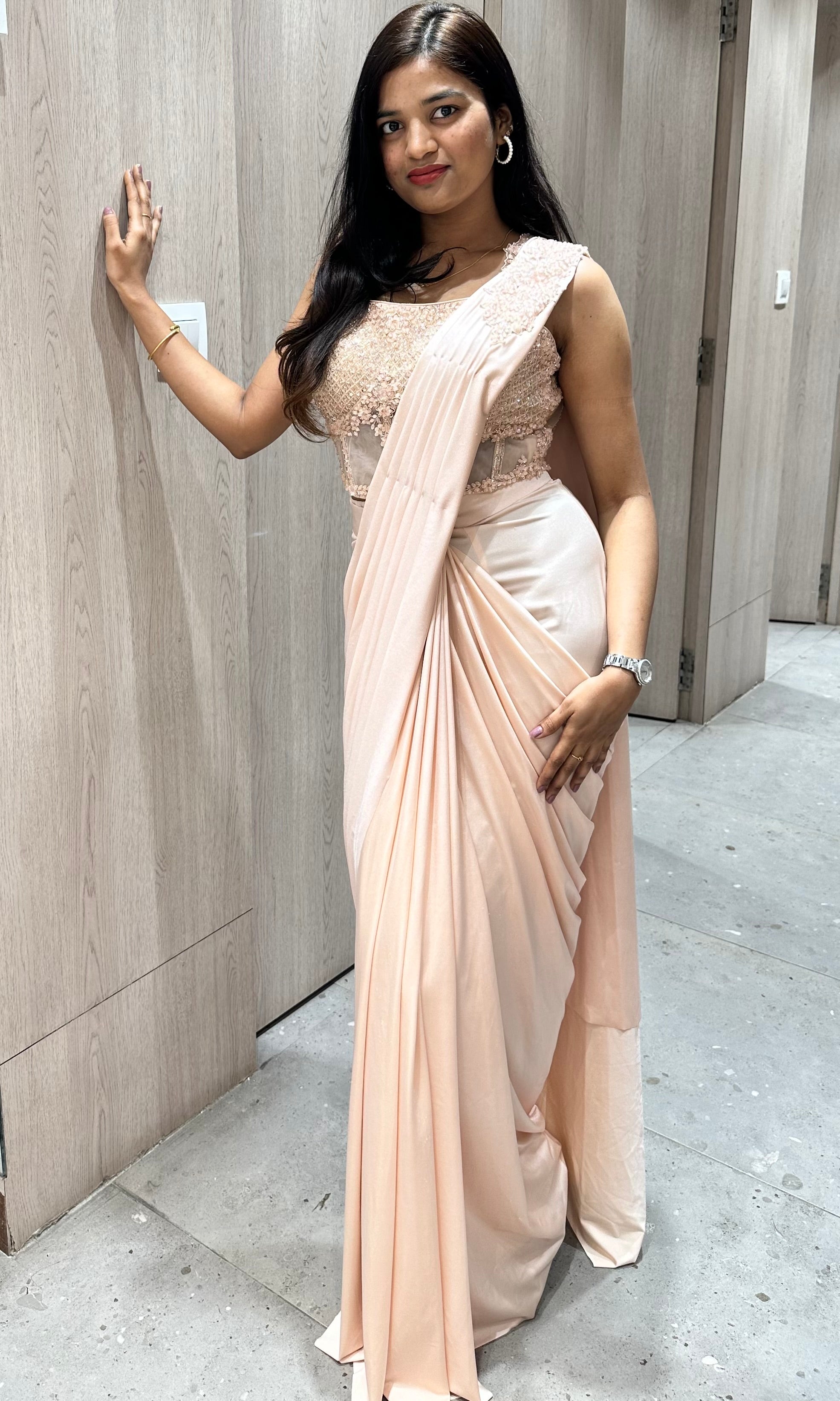 Peach one minute saree