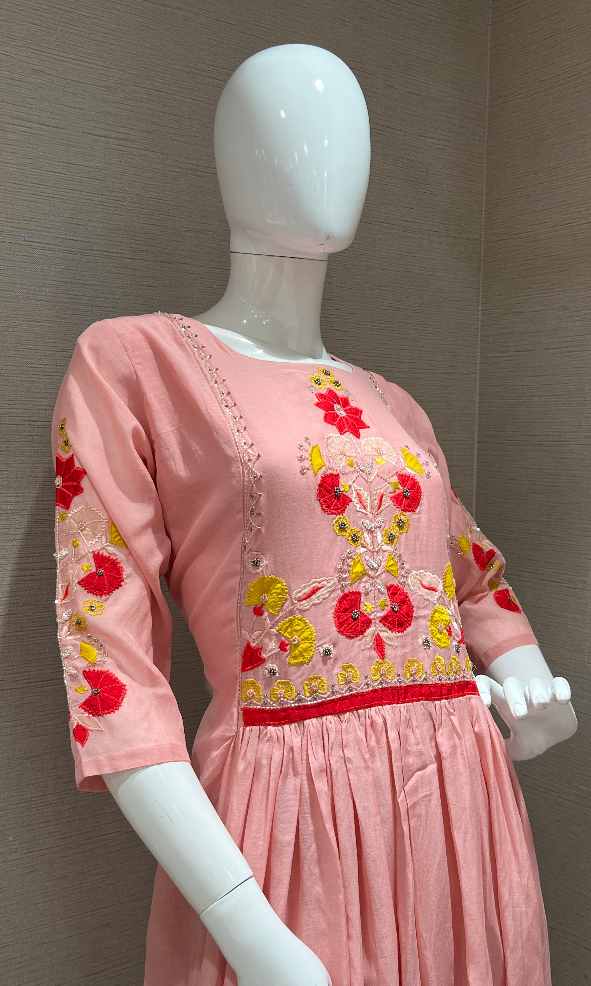 rose pink MUL CHANDERI kurta set