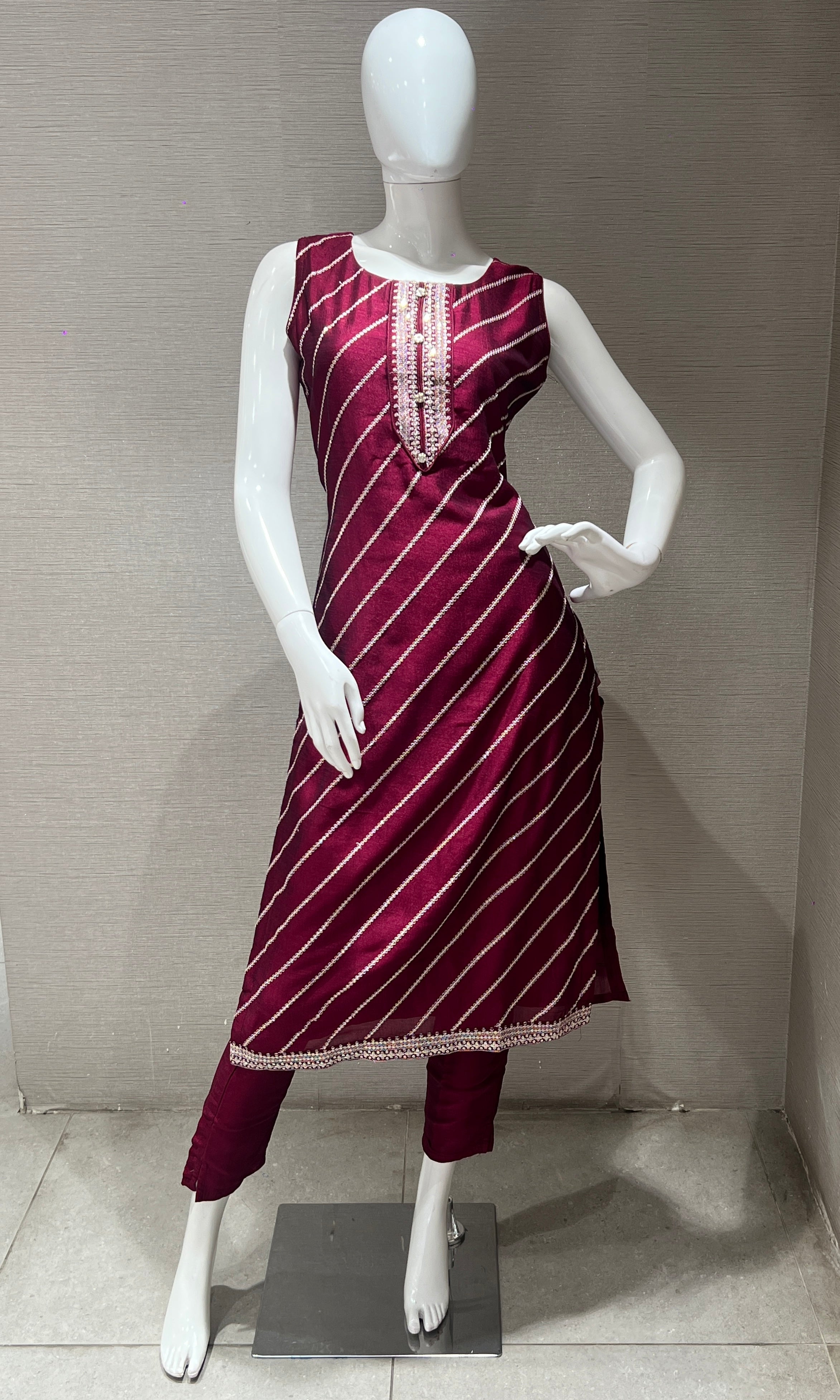 Wine Embroidered Kurta set