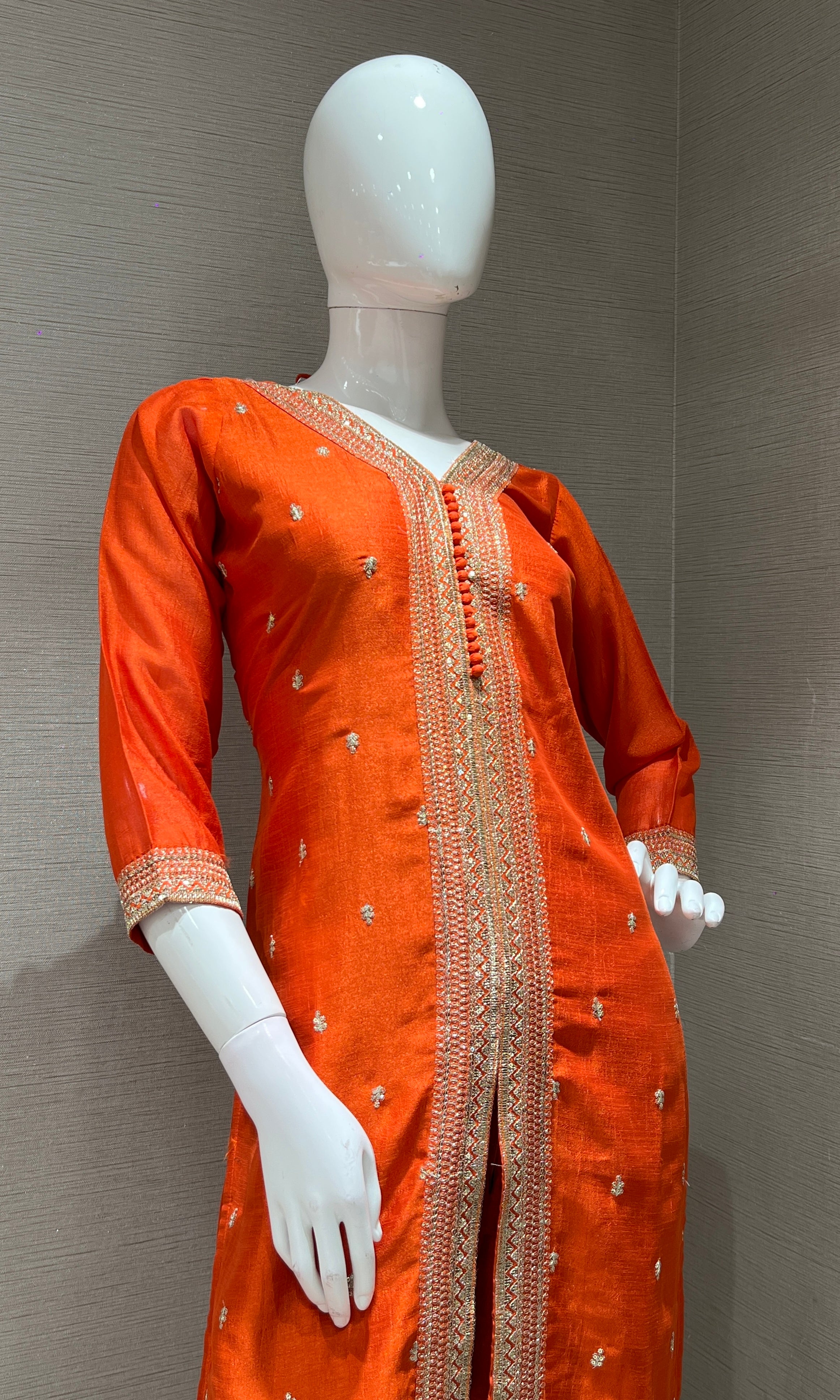 Orange golden embroidered kurta set