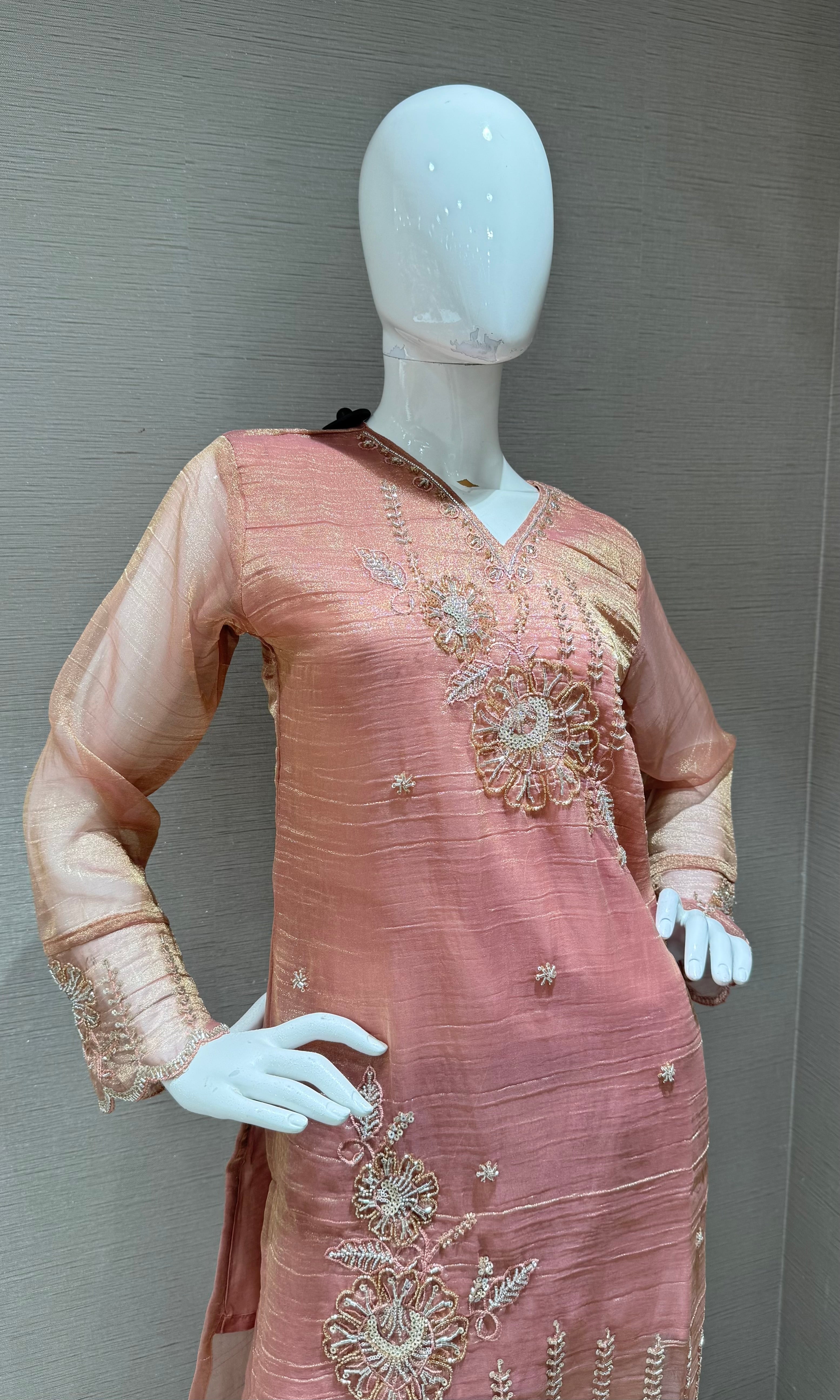 Peach Floral Embroidered Salwar Co-Ord set