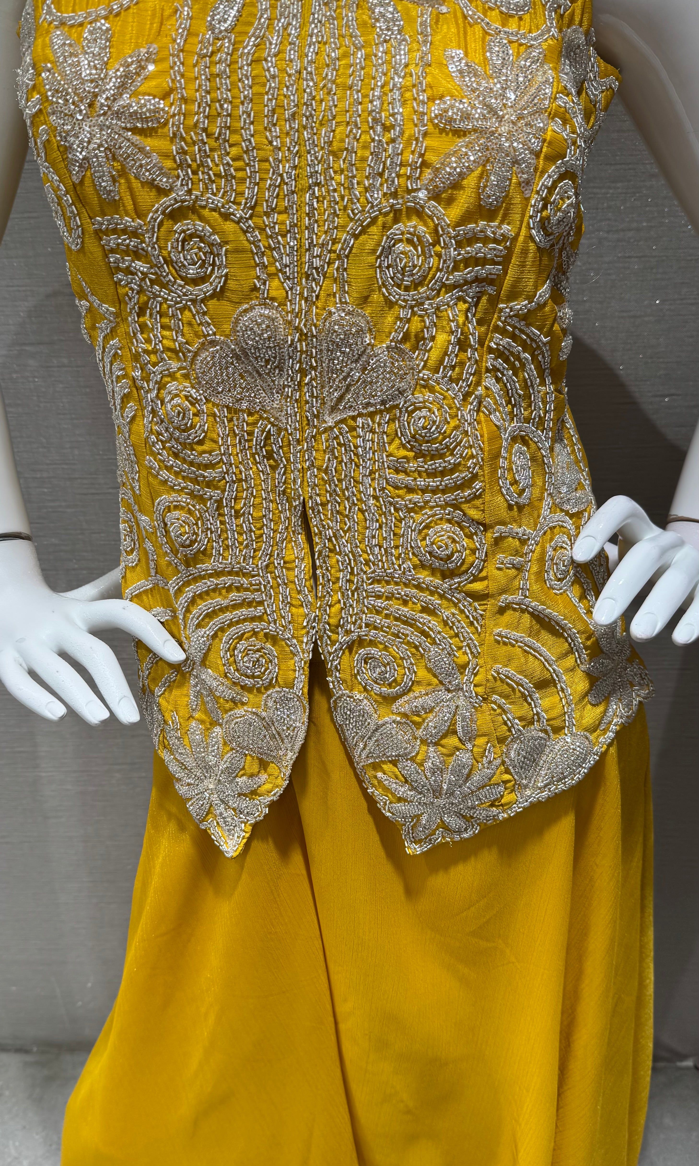 Yellow Peplum top with Flared palazzo set