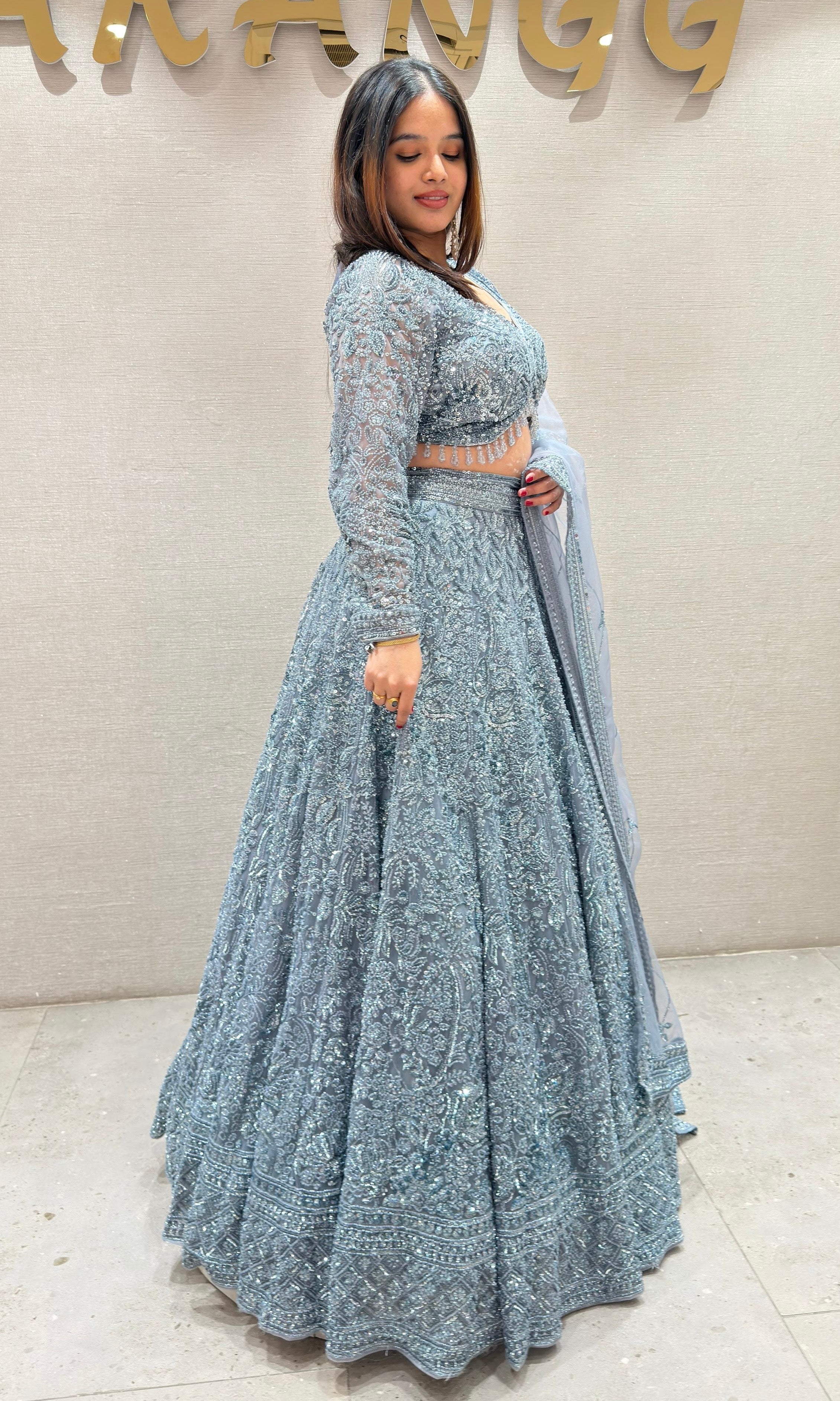 Light blue SOFT NET EMBROIDERED Lehenga
