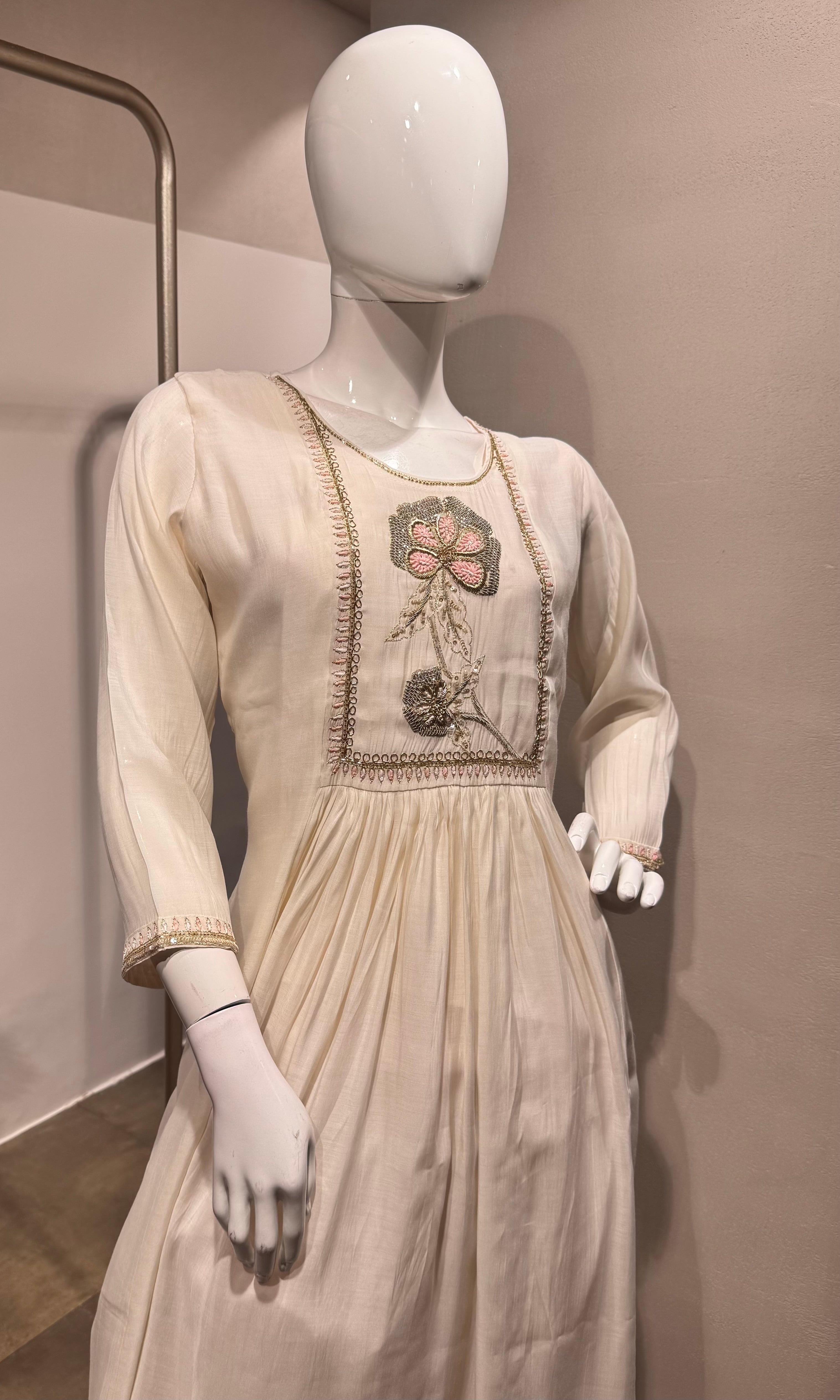 Cream Blossom Floral Embroidered KURTA Set