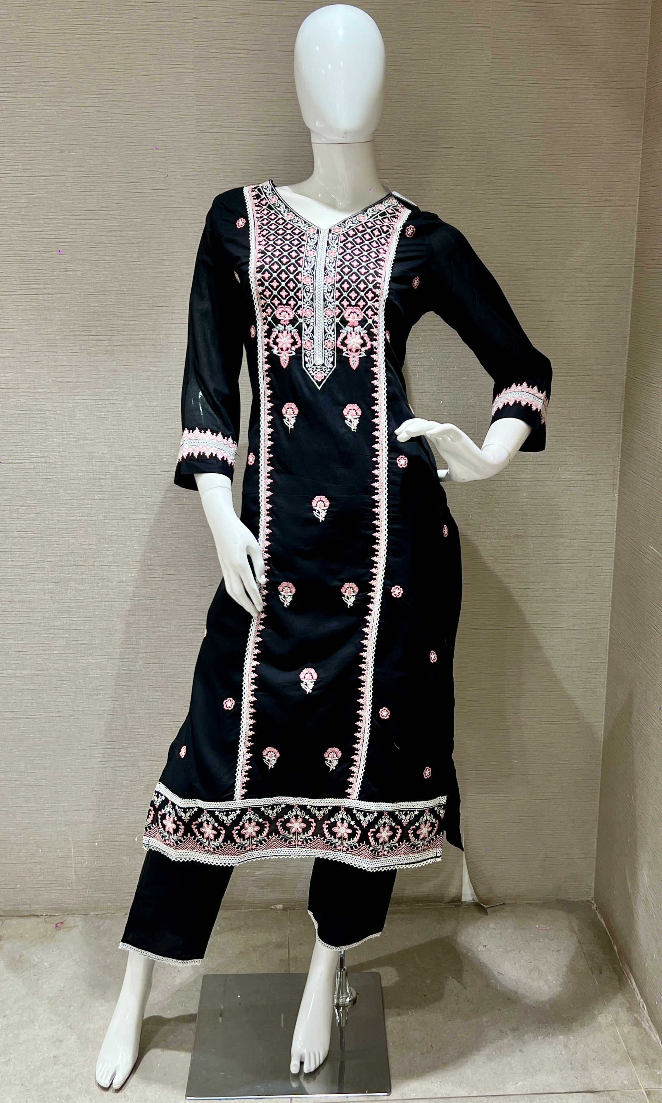 Black Embroidered Kurta Set with Dupatta