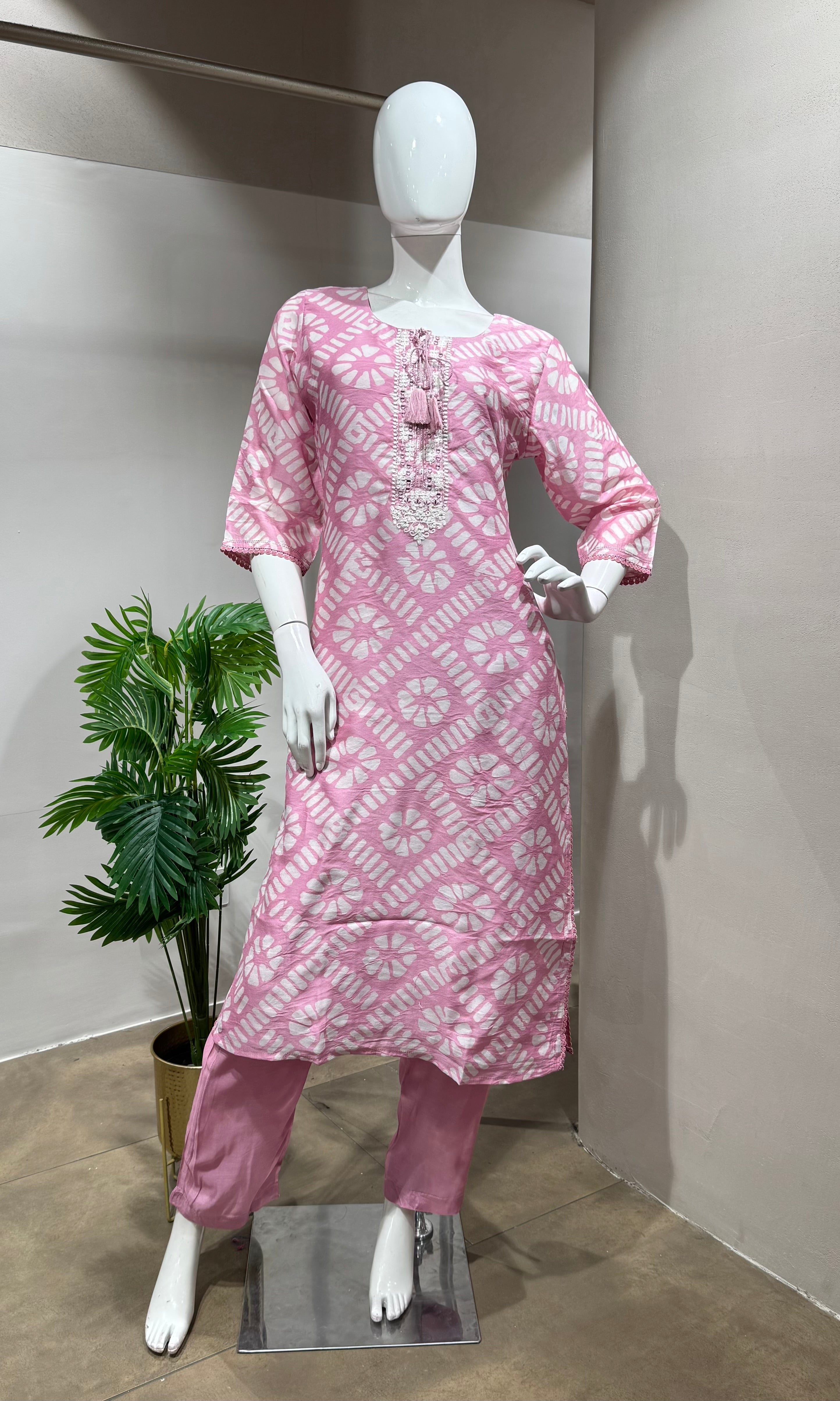 BABY Pink Floral Embroidery Kurta set