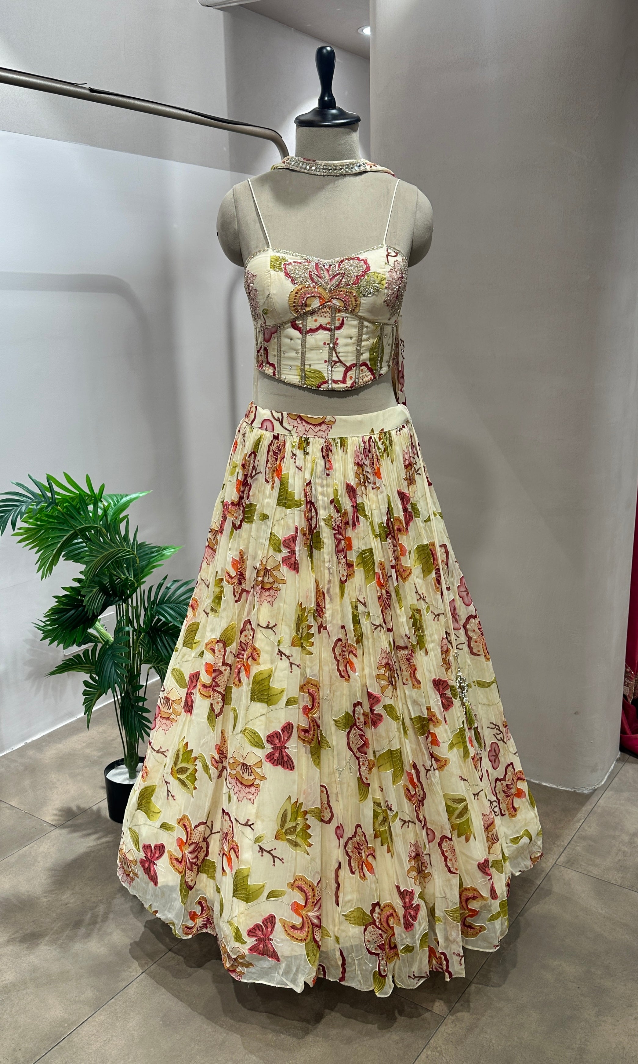 Ivory FLORAL lehenga WITH CORSET BLOUSE