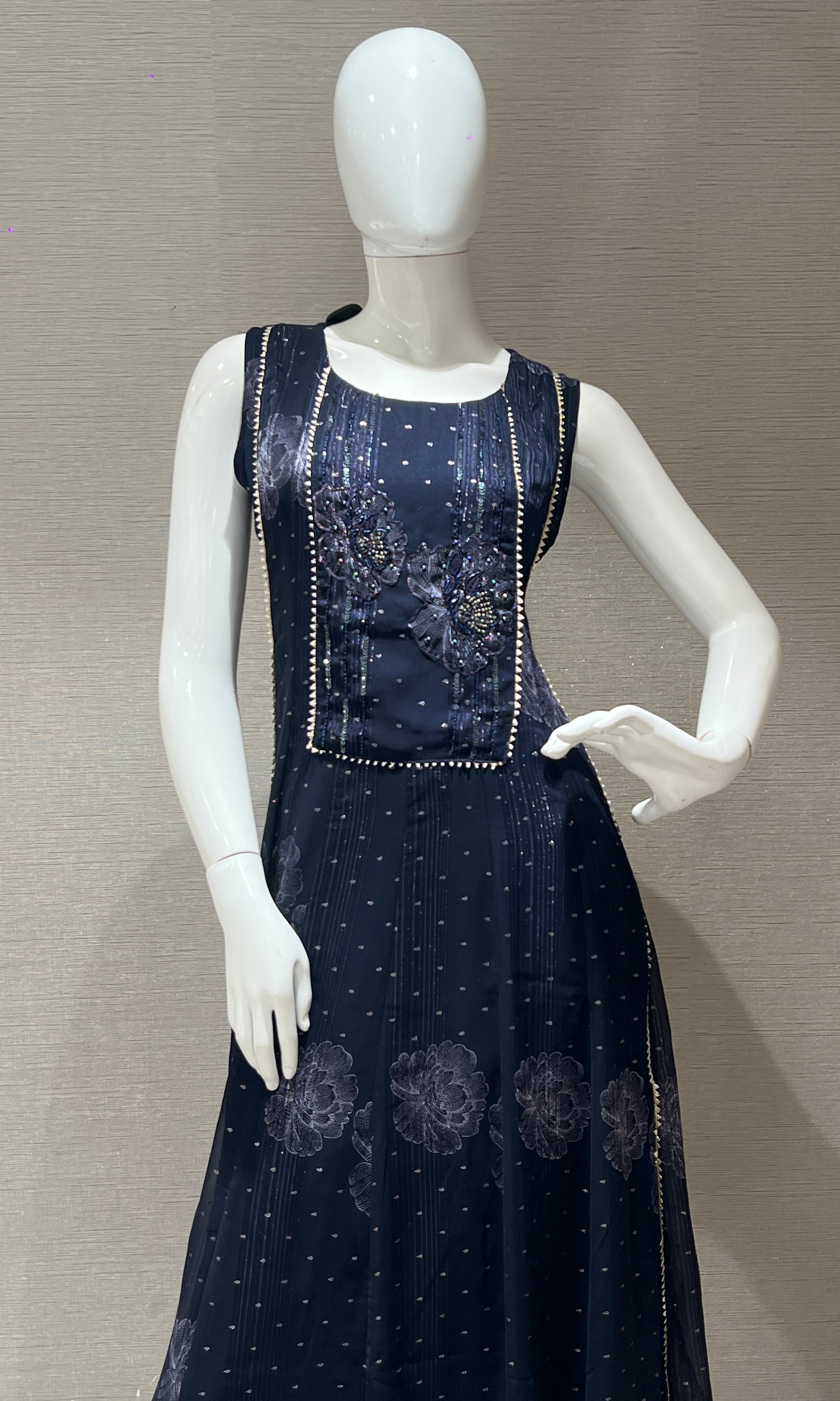 Navy Blue Embellished long dress top