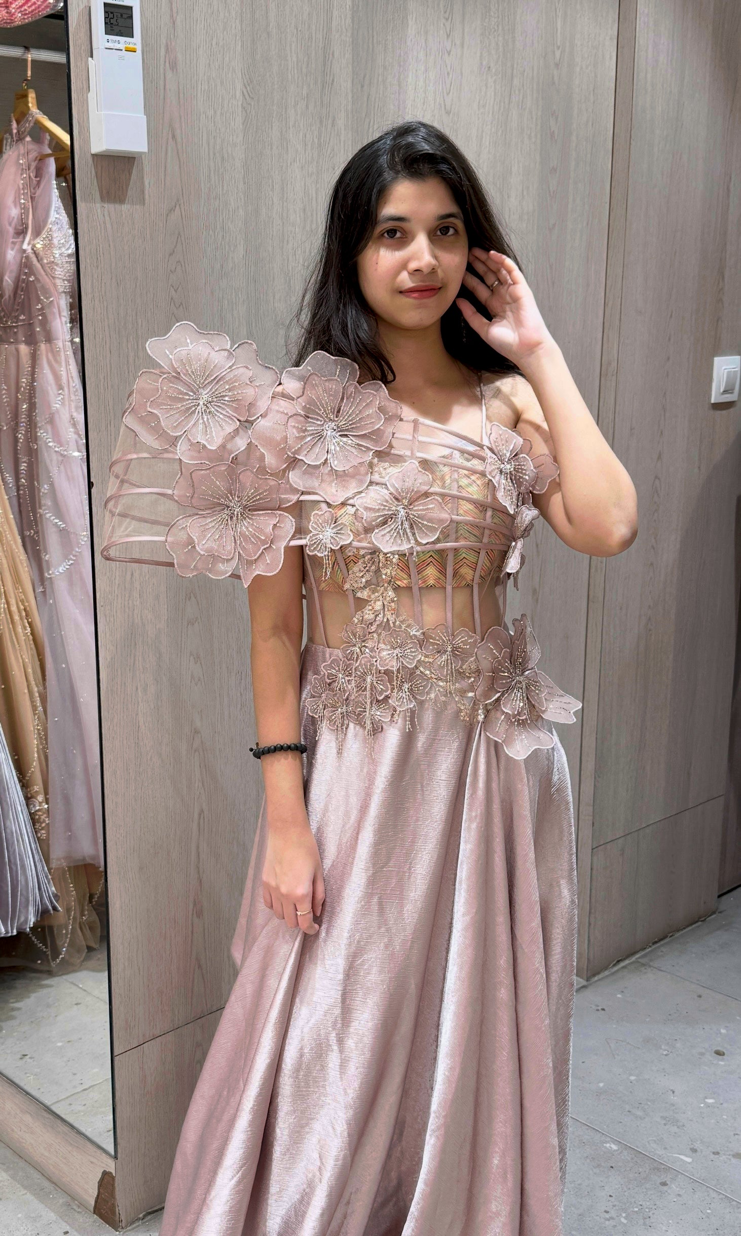 Mowe Gold Floral Applique Gown