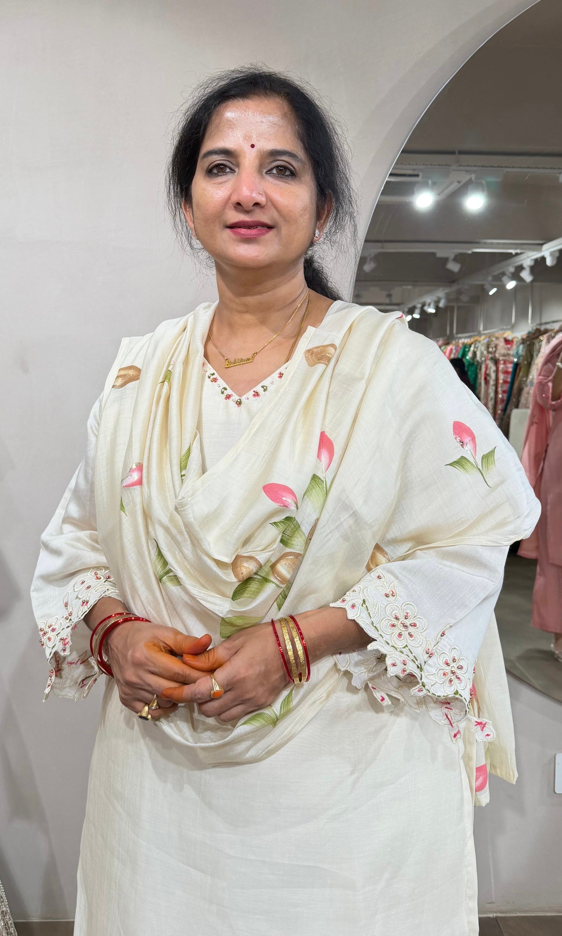 CREAM Floral Kaftan Kurta Set