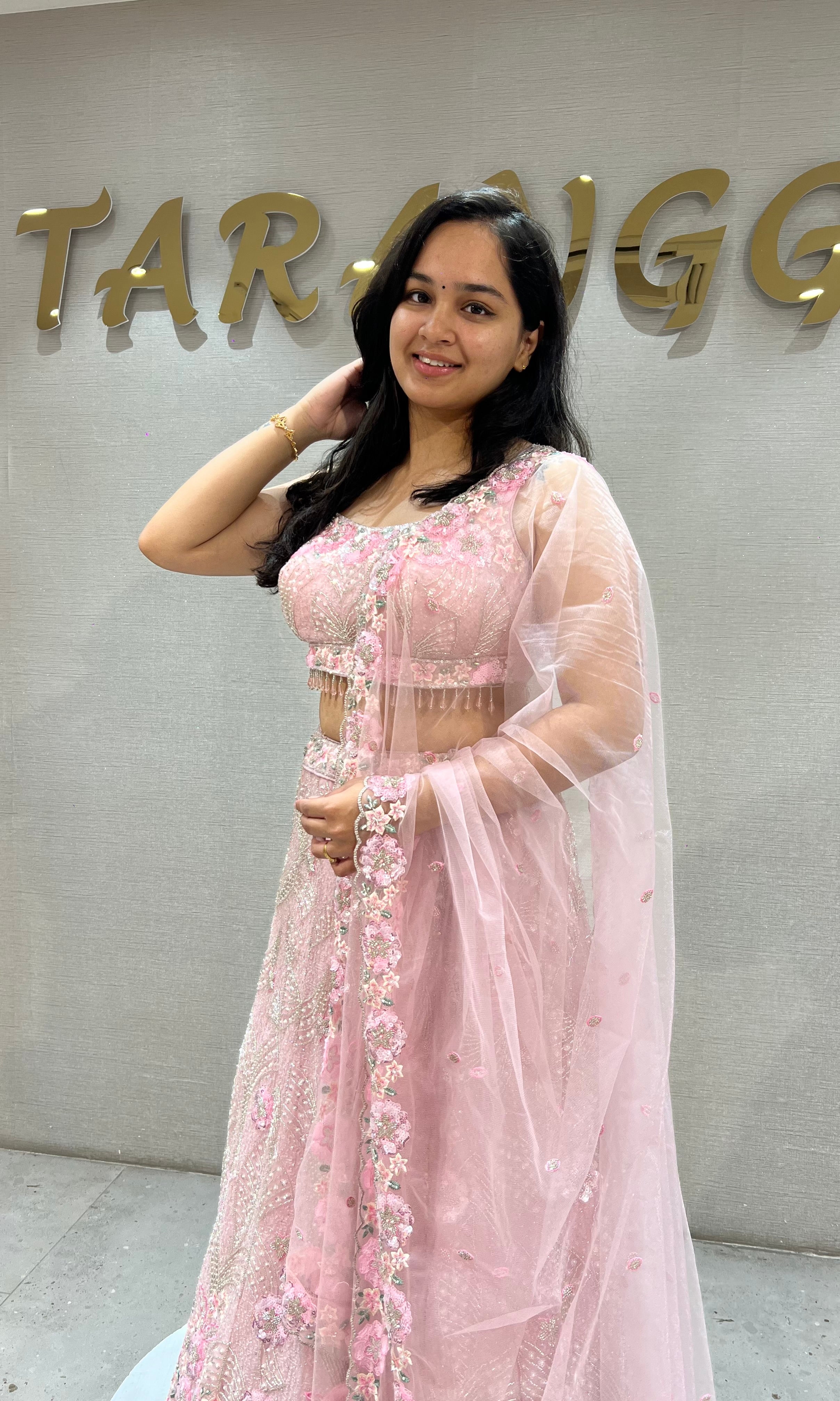 Blush Pink Floral Embroidered Lehenga Choli Set