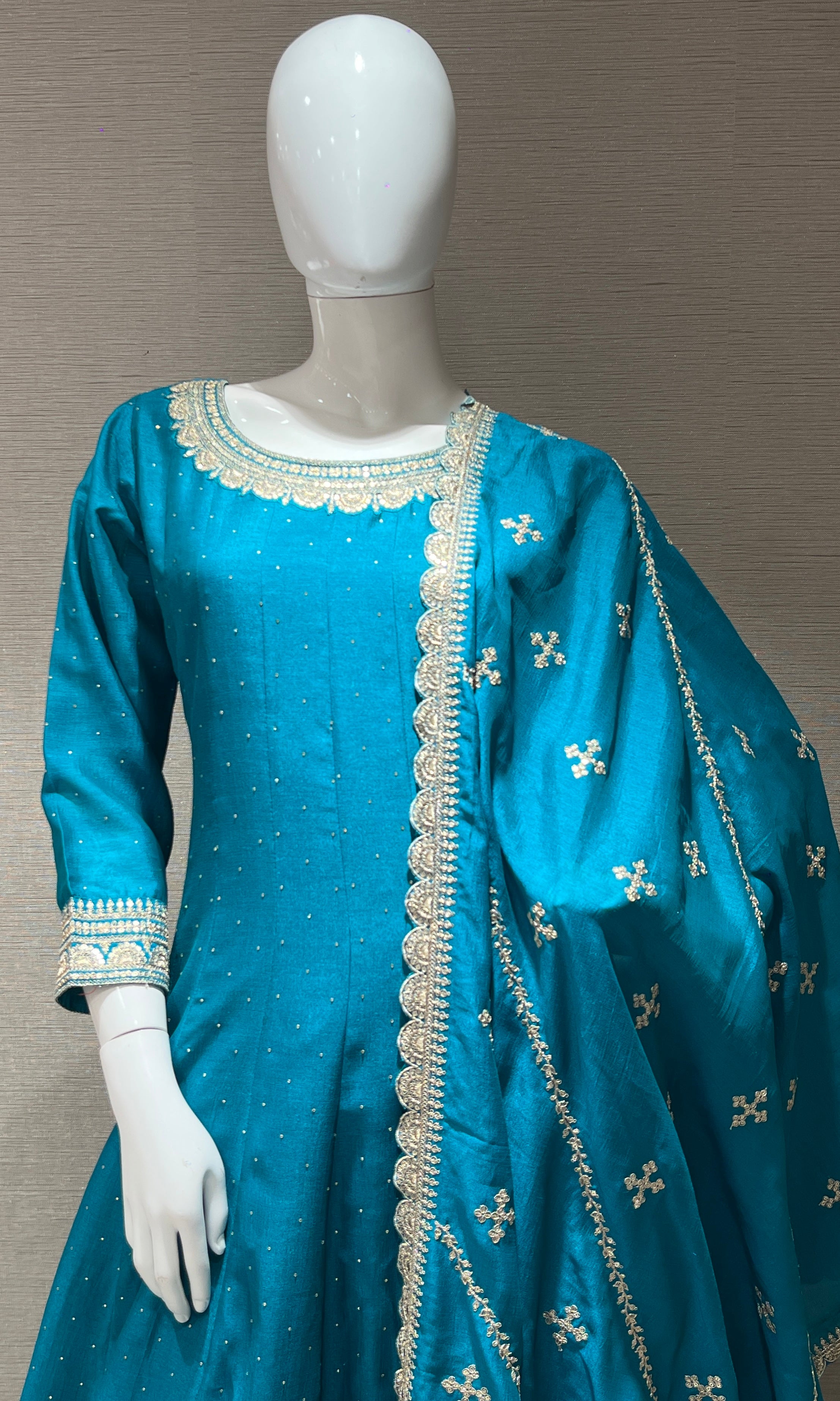 Blue Anarkali with palazzo pants