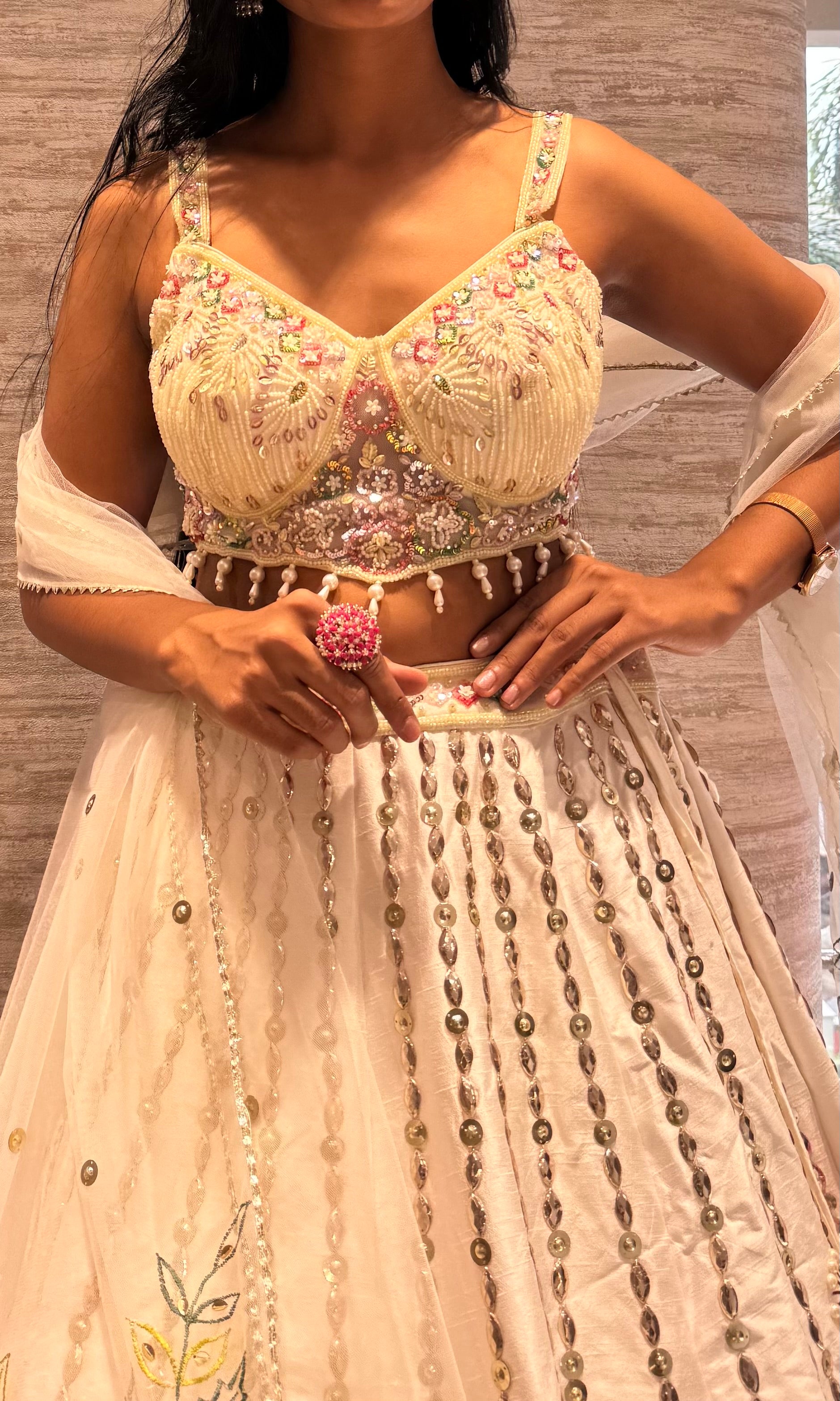 White and pink floral multicolored lehenga