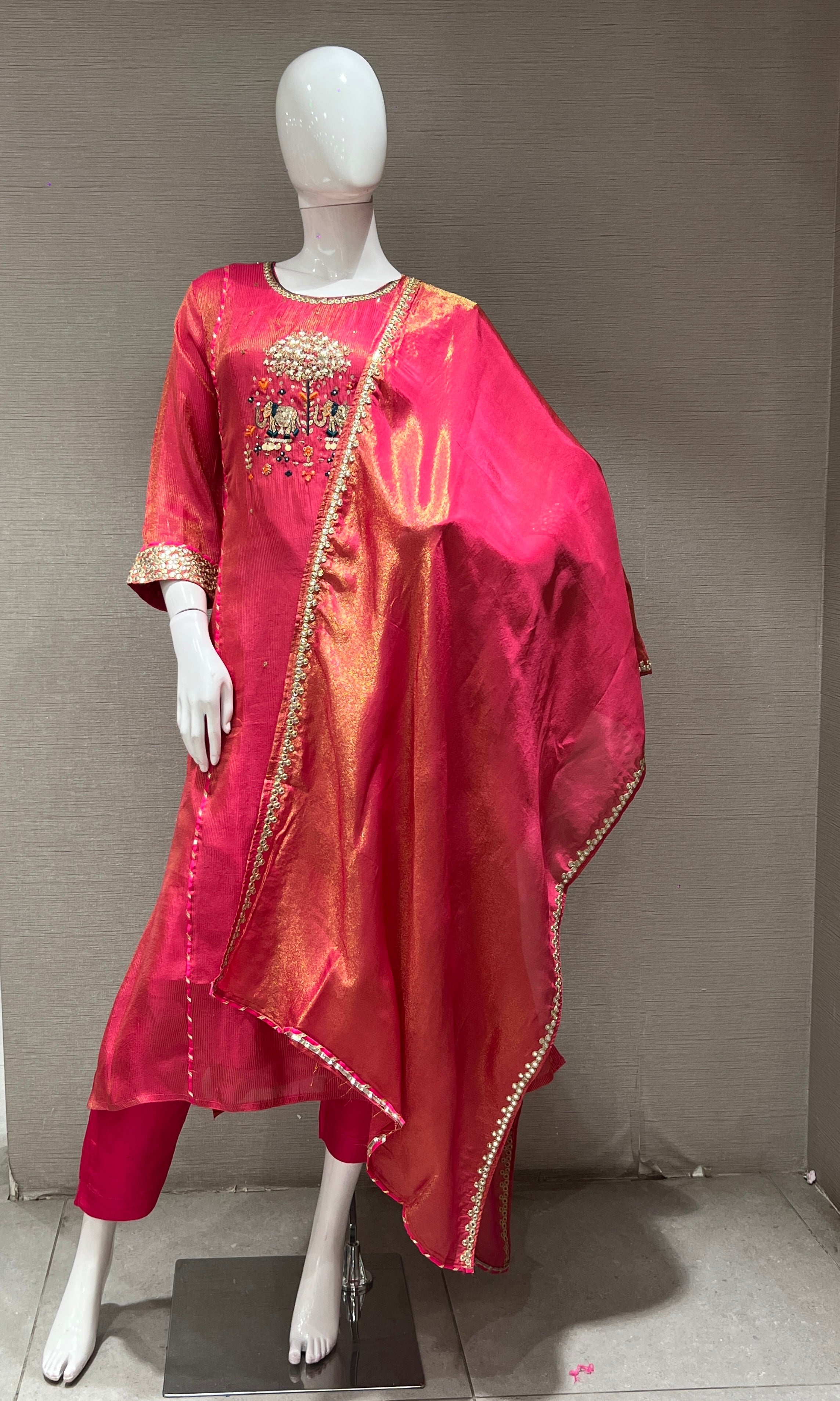 pink EMBROIDERED kurta set with dupatta