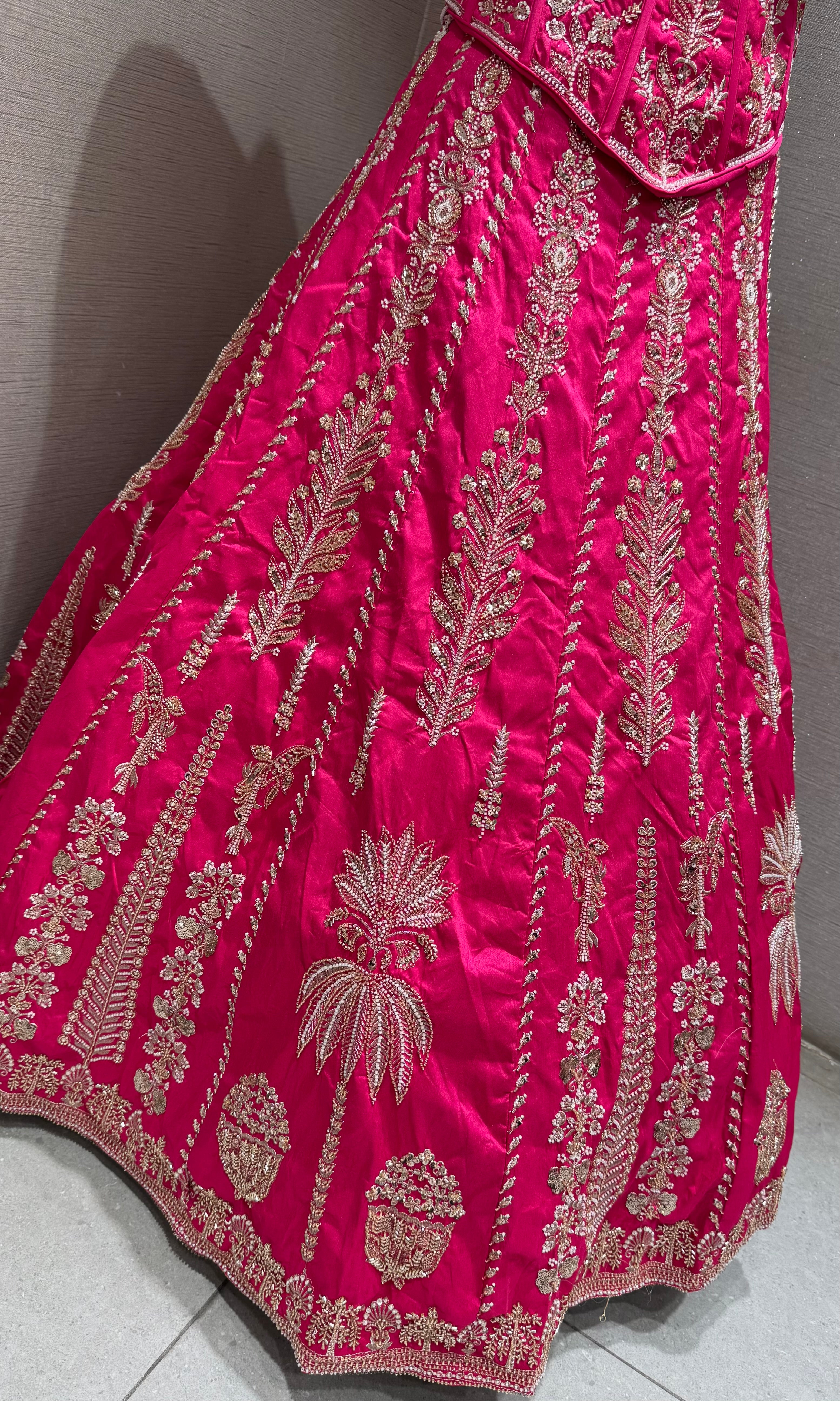 PINK EMBROIDERED PEPLUM CROP TOP LEHENGA SET
