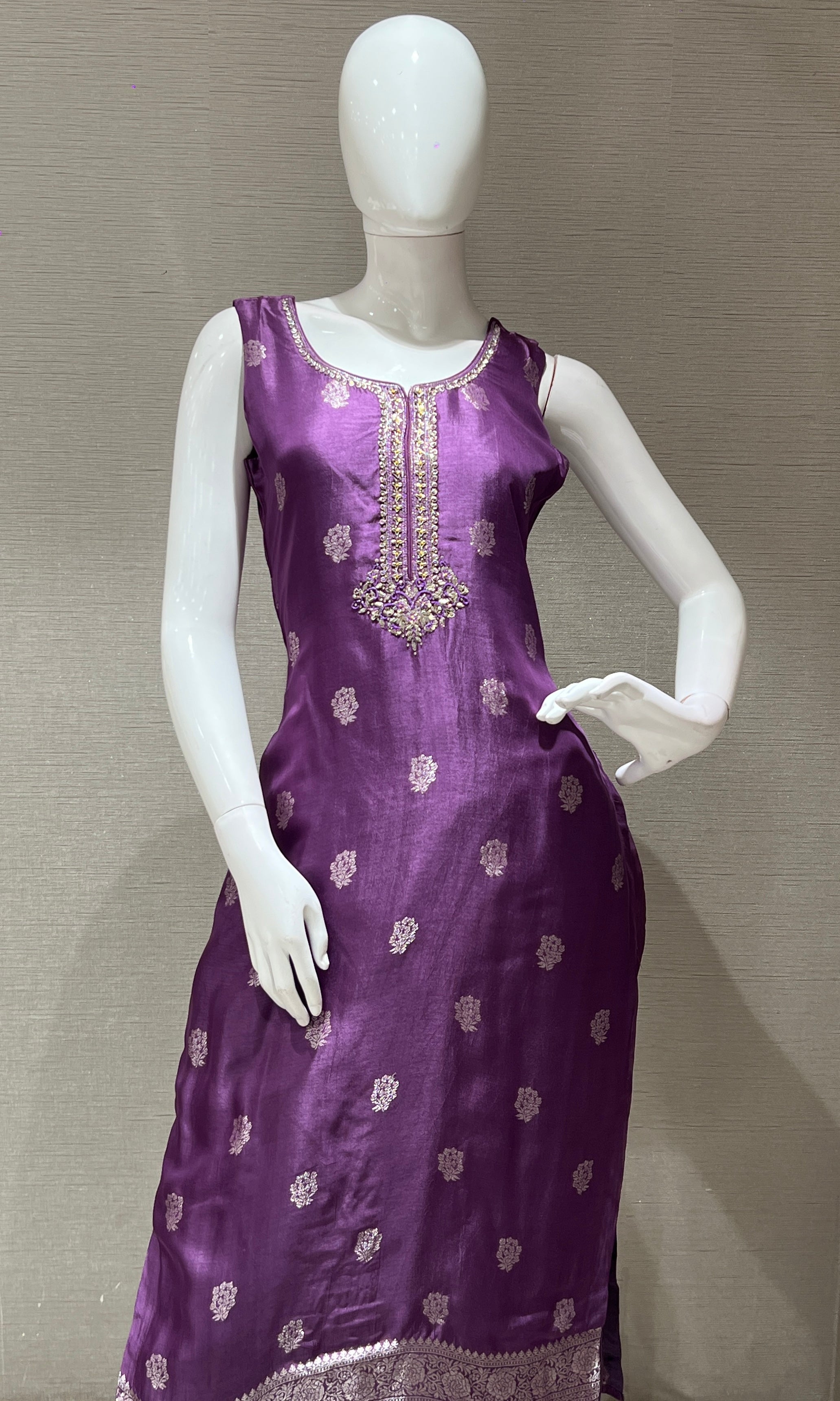 Purple Embroidered Kurta Set with Dupatta