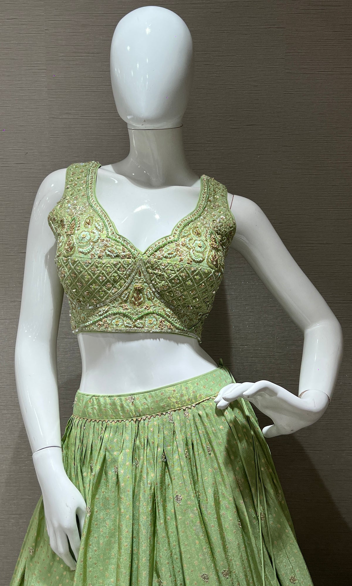Parrot green embroidered lehenga