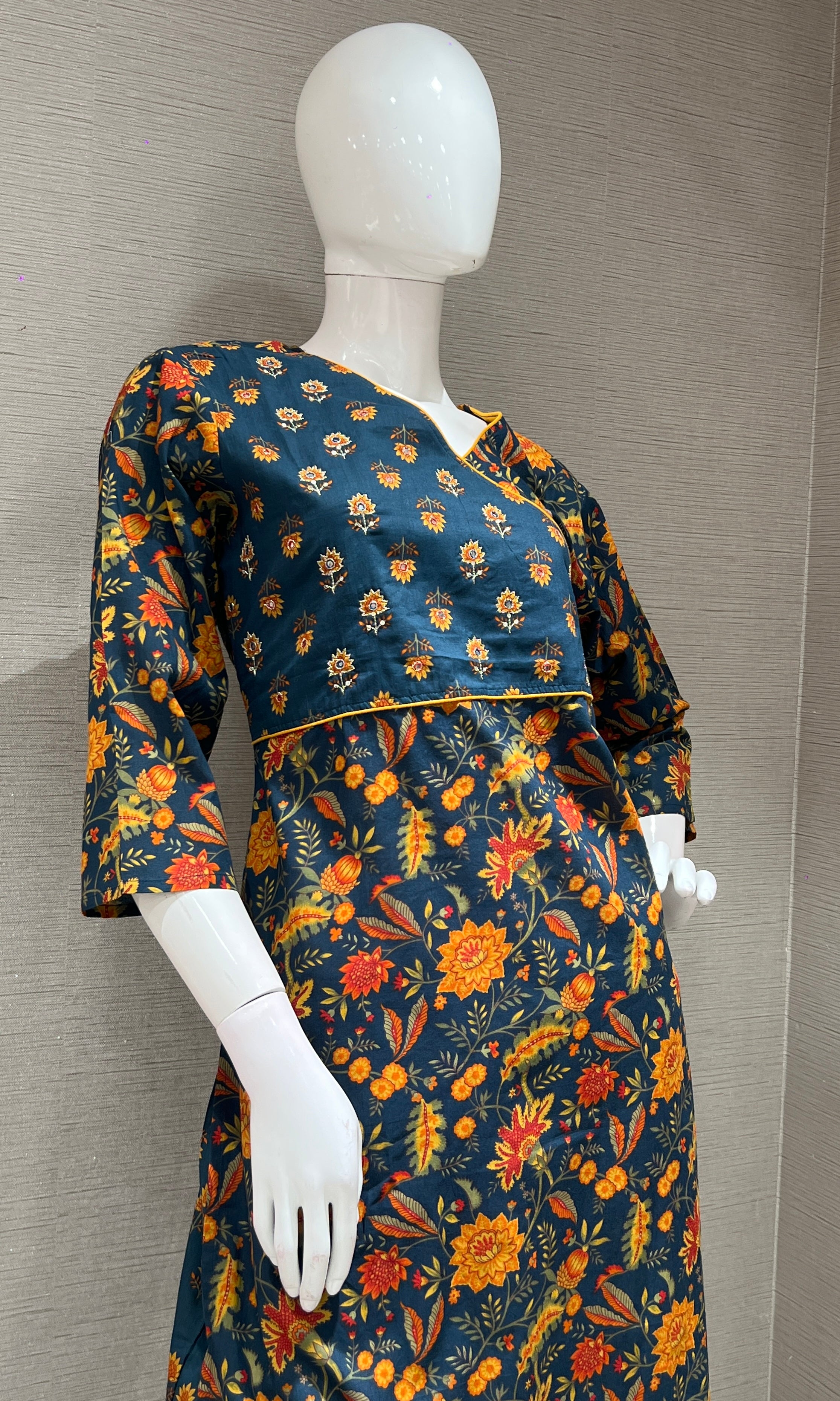 blue printed FLORAL kurta set
