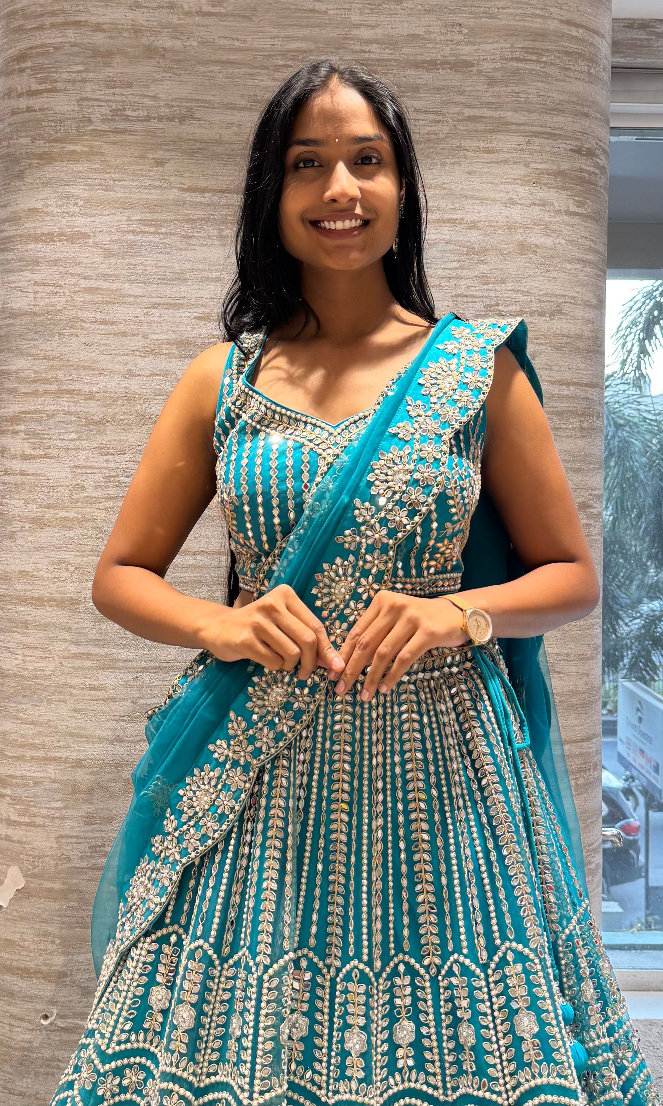 Rama Blue Silver Embroidered Lehenga Set