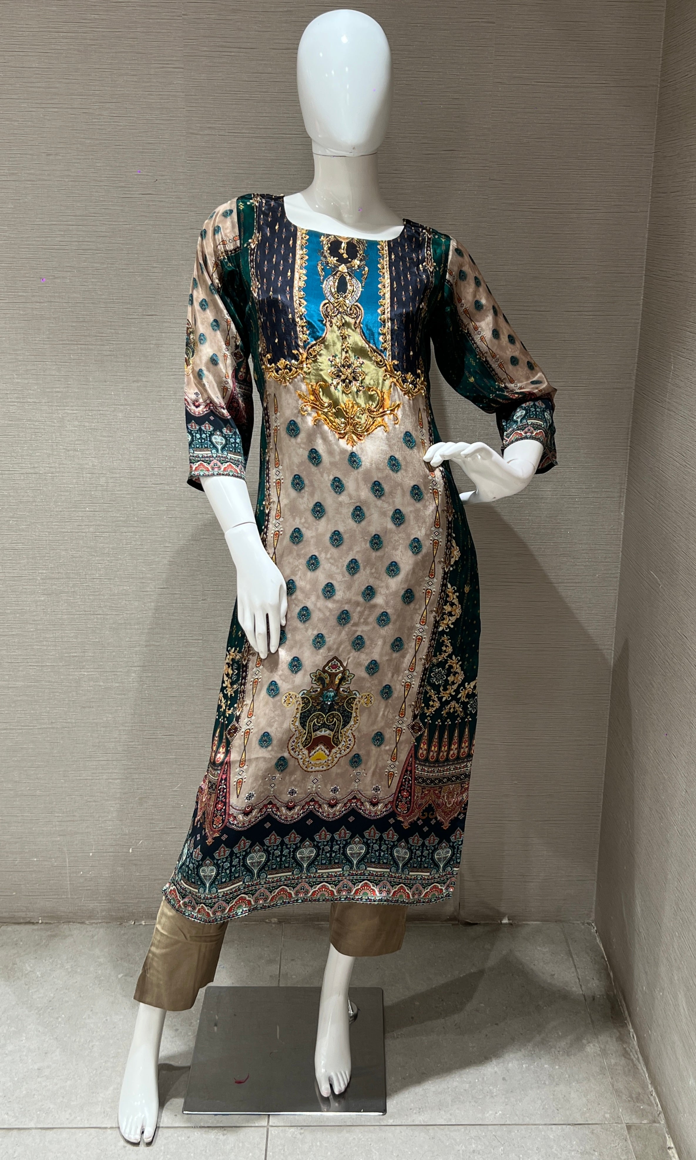 peacock green printed kurta set