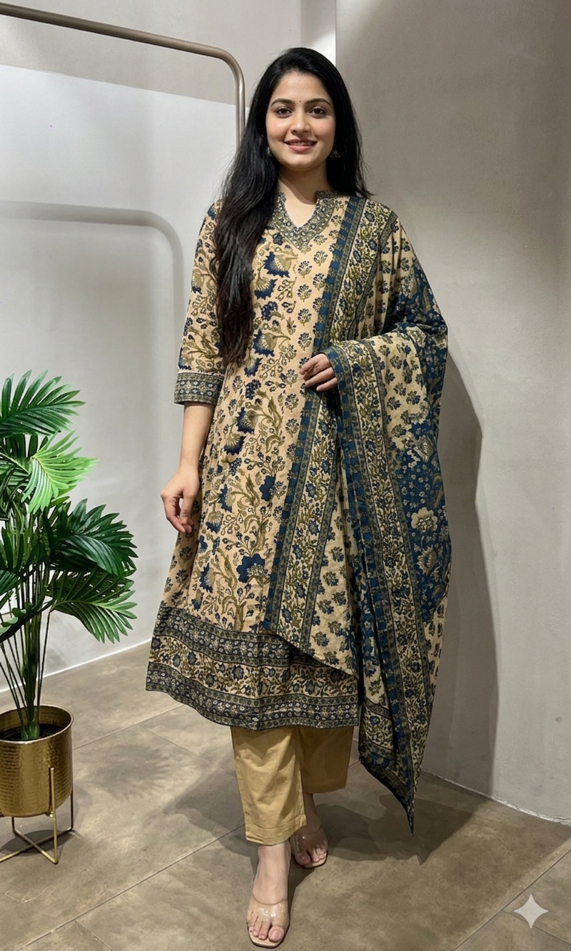 BLUE ETHNIC PRINTED KURTA SET