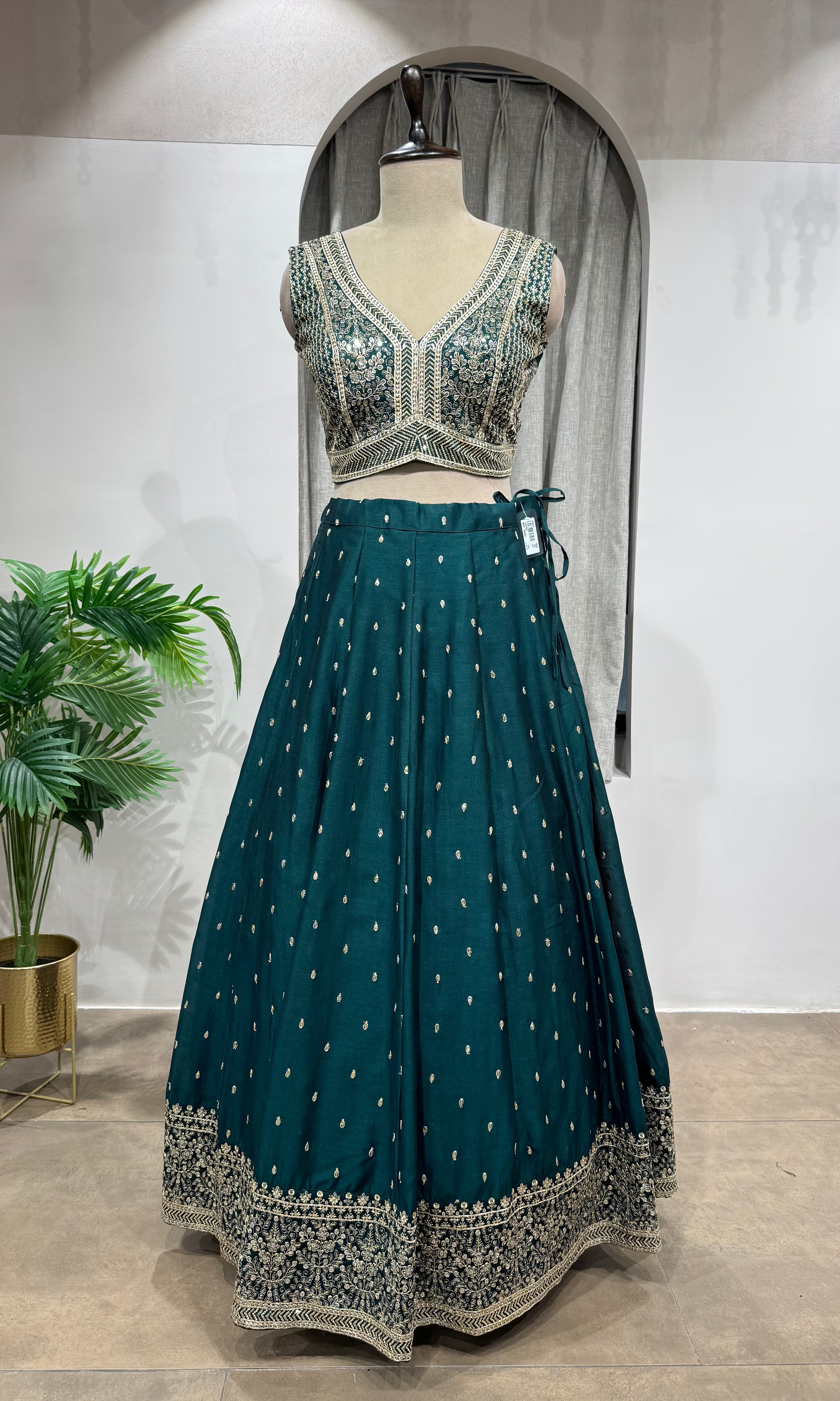 Green Embroidered Lehenga Choli with Sequin