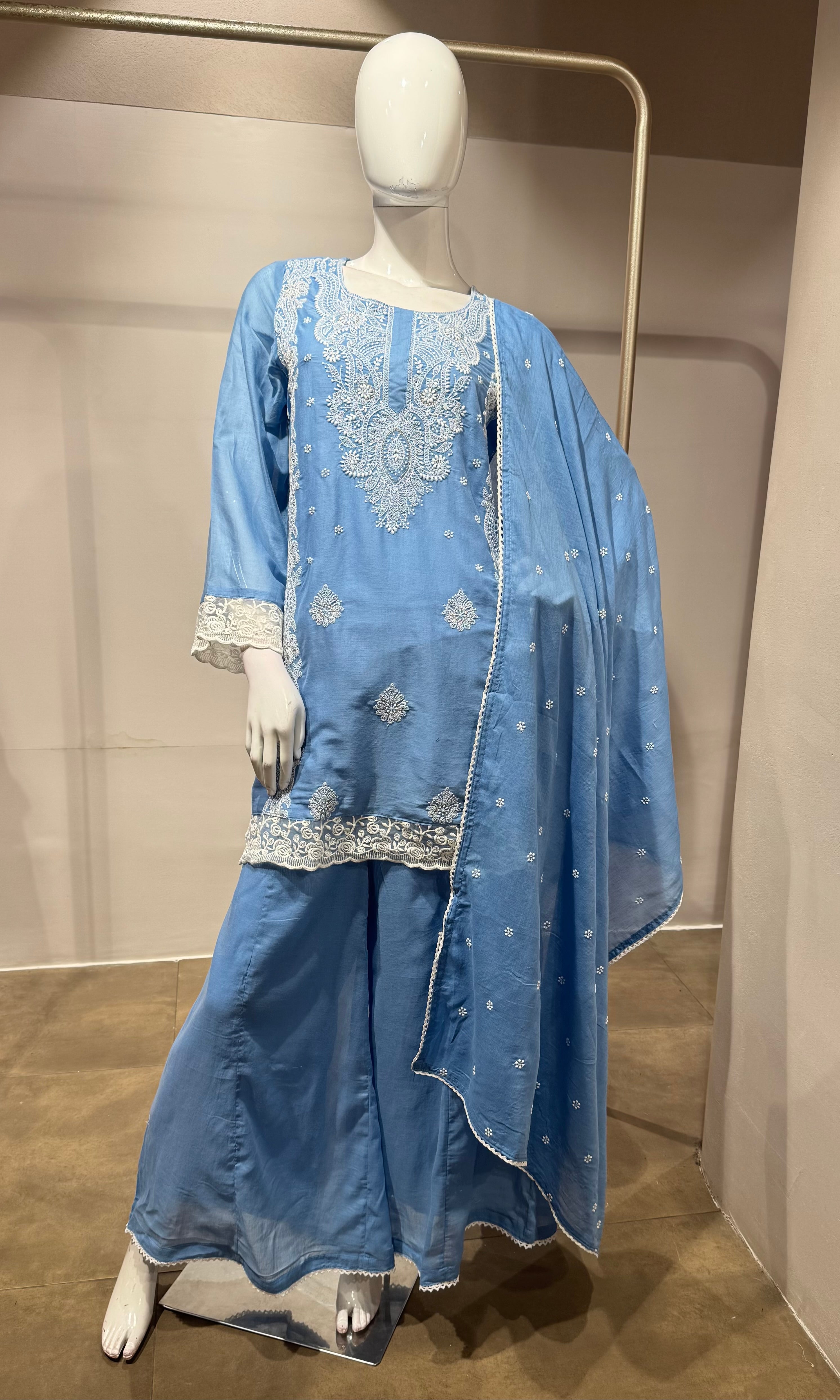 Blue Embroidered sharara set