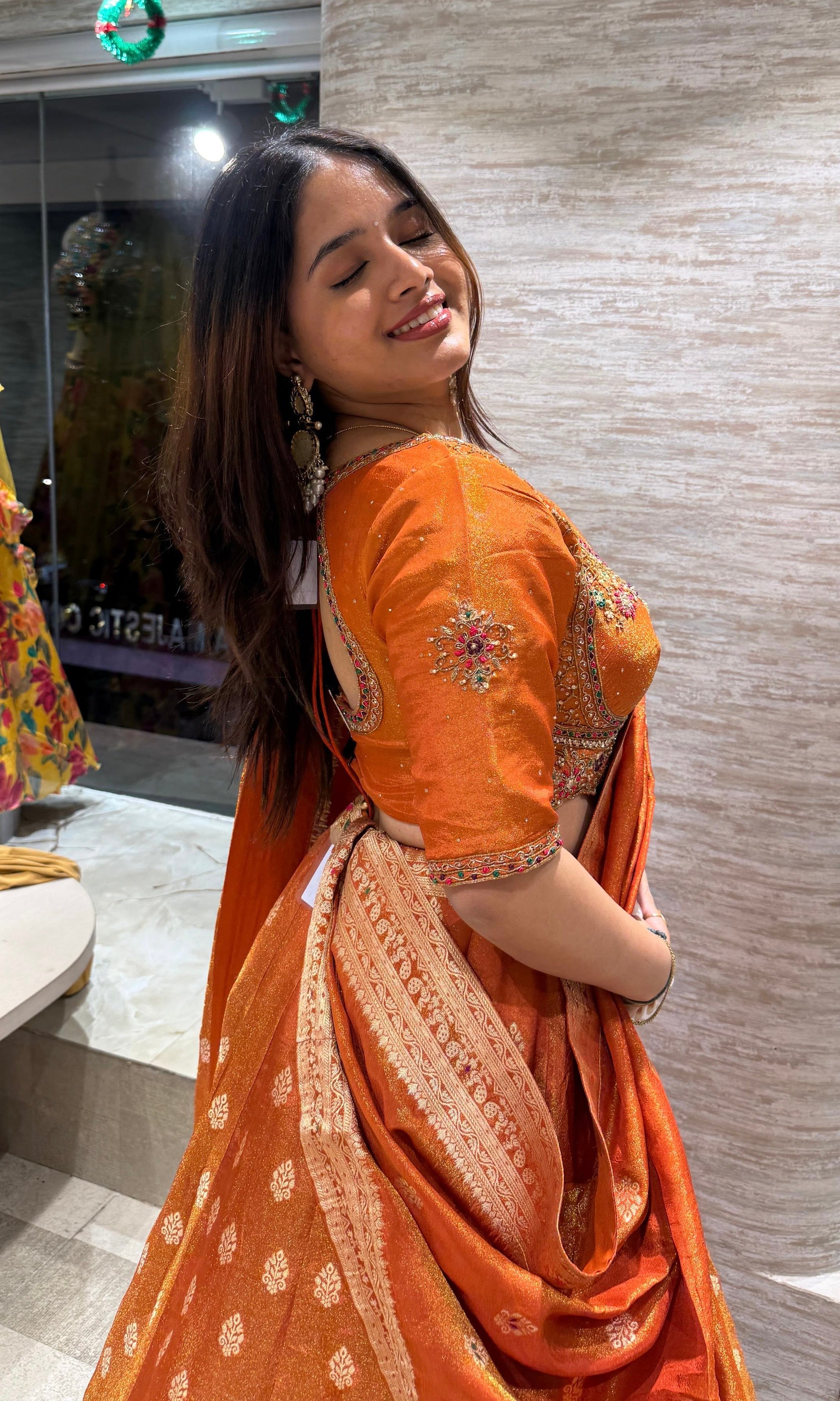 Rust Golden BANARASI EMBROIDERED Lehenga