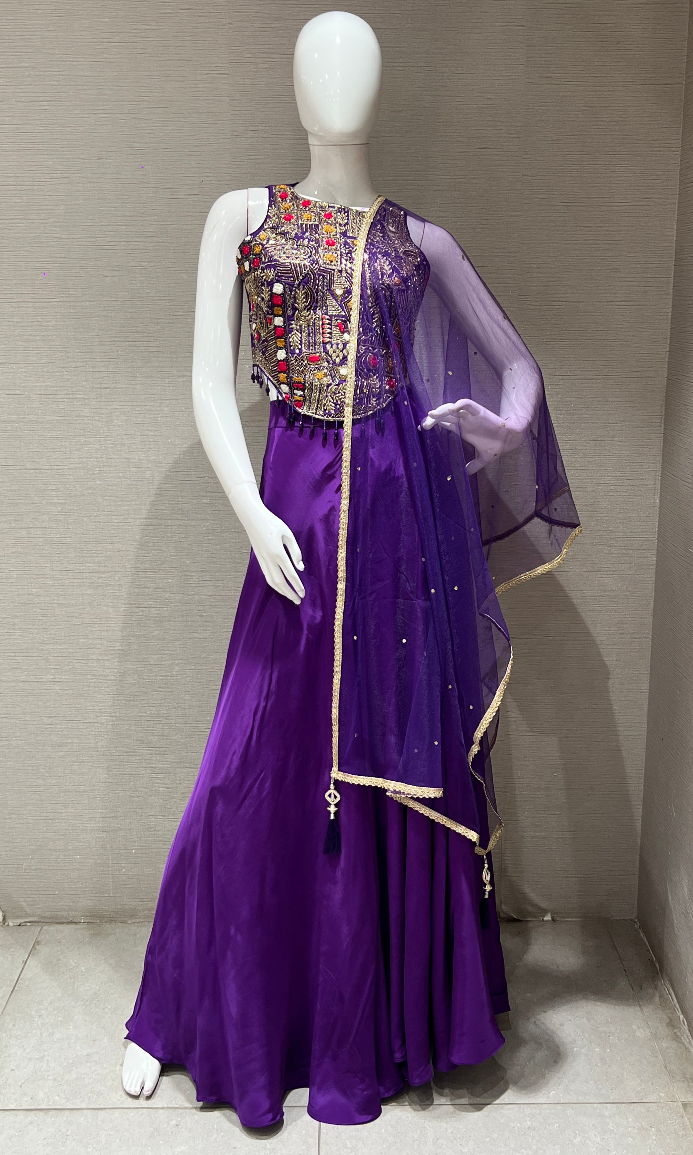 Purple multi embroidered corset BLOUSE palazzo SET