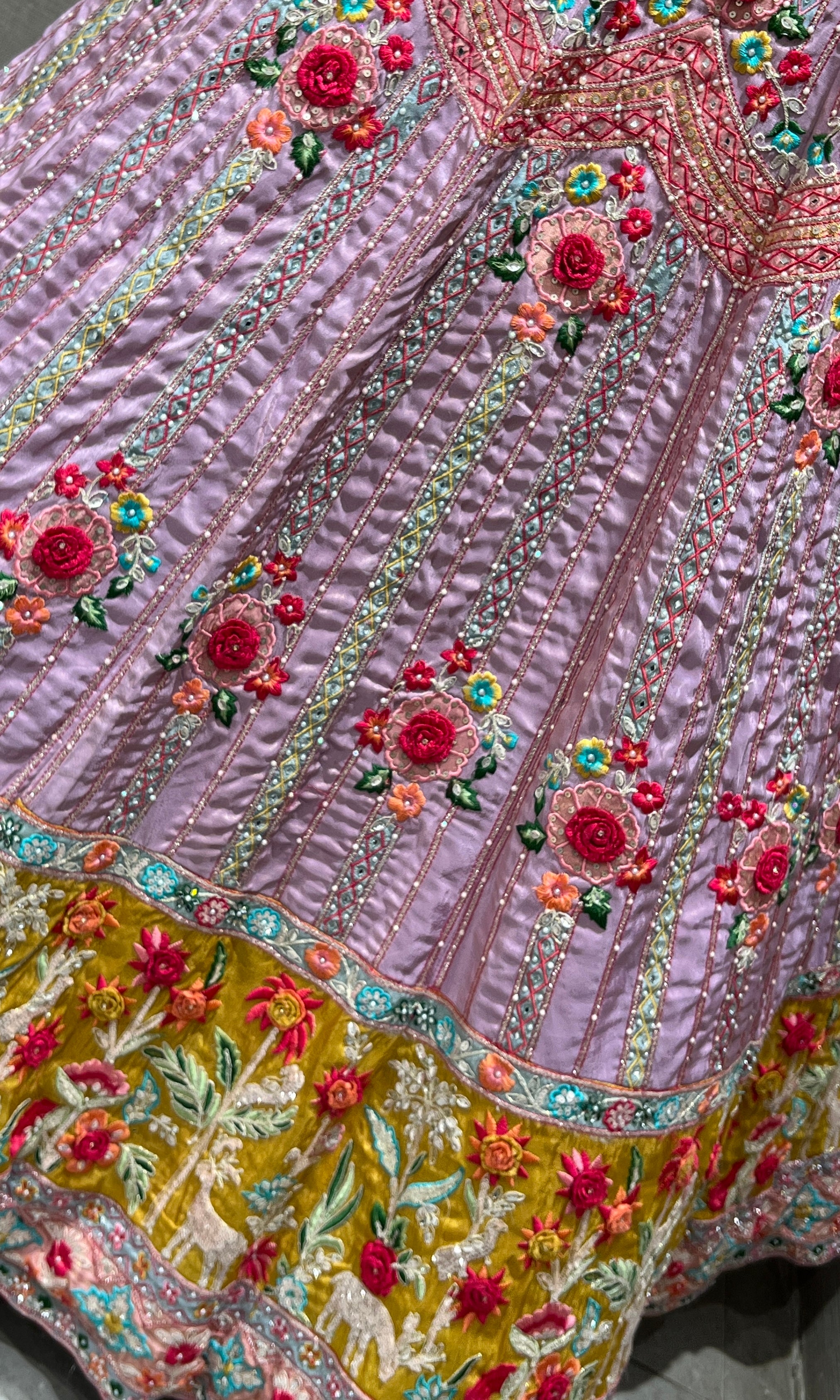 Lilac and Yellow Floral Embroidered Lehenga